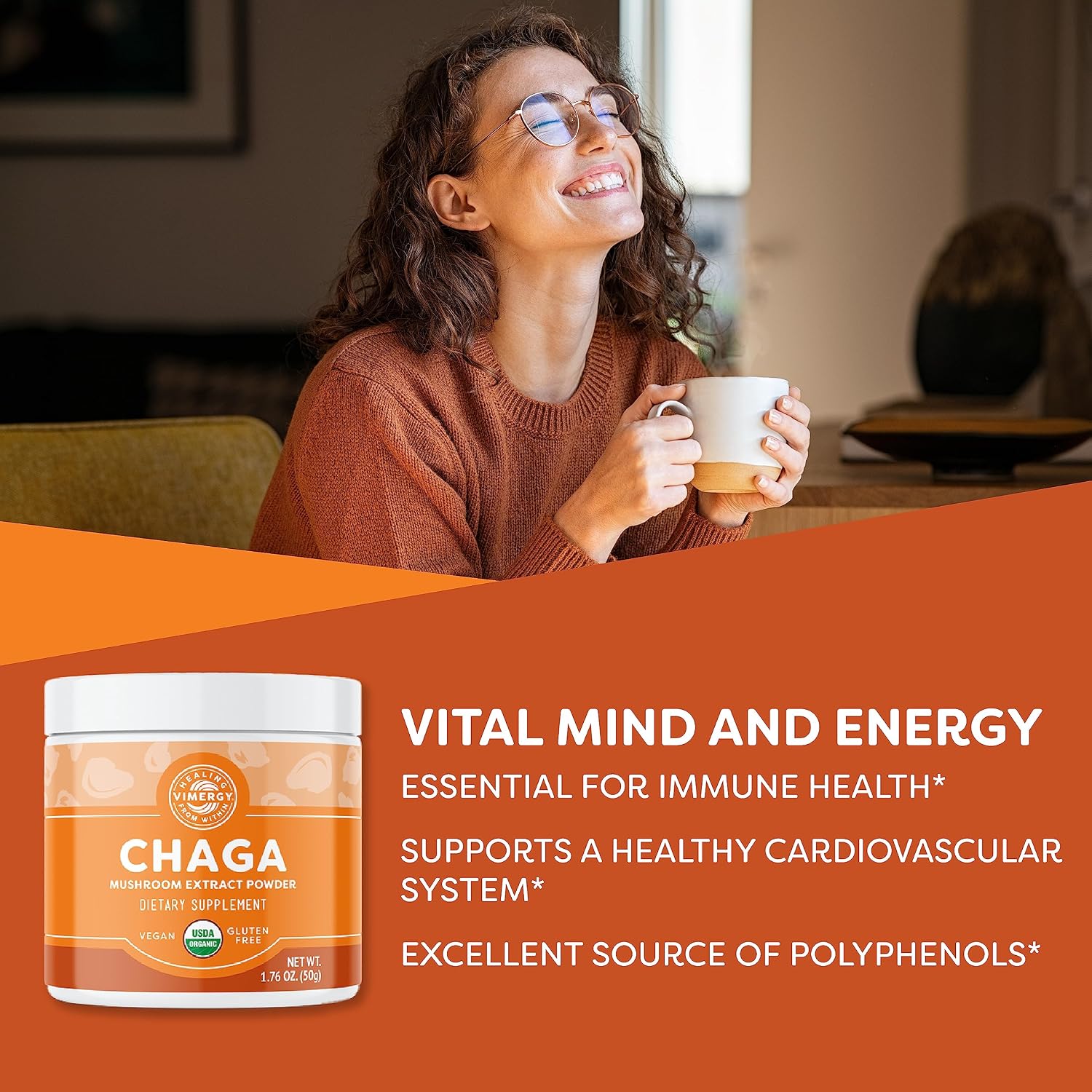 Vimergy Chaga Capsules – Superfood Cellular Support* – Cardiovascular Health Benefits* – Kosher, Vegan, Gluten-Free – 90 Capsules | Superfood Adaptogen*, Immunity for cell tissues*, Polyphenols for Antioxidant protection*, Vegan and Kosher