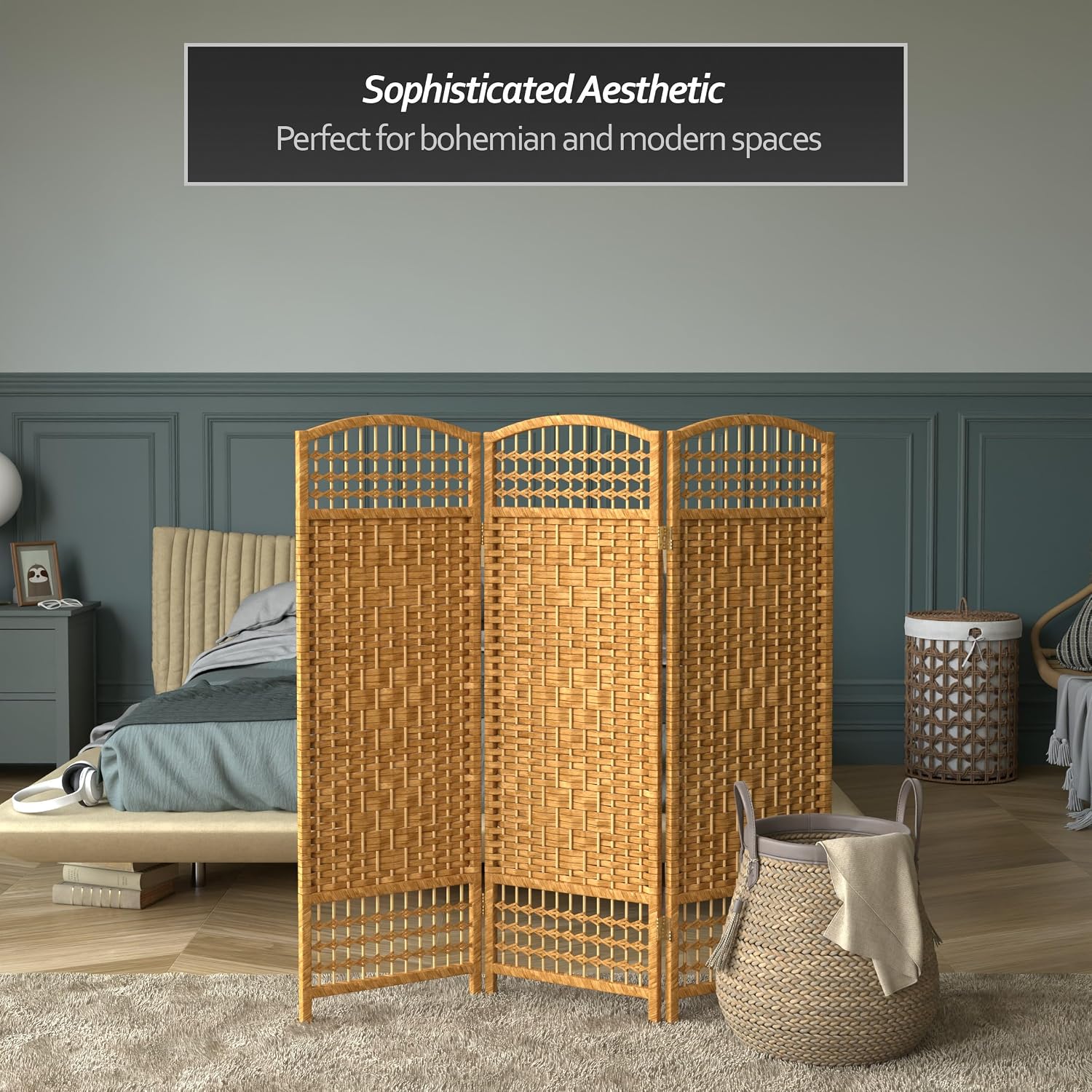 4 ft. Short Fiber Weave Folding Screen - Natural - 4 Panels