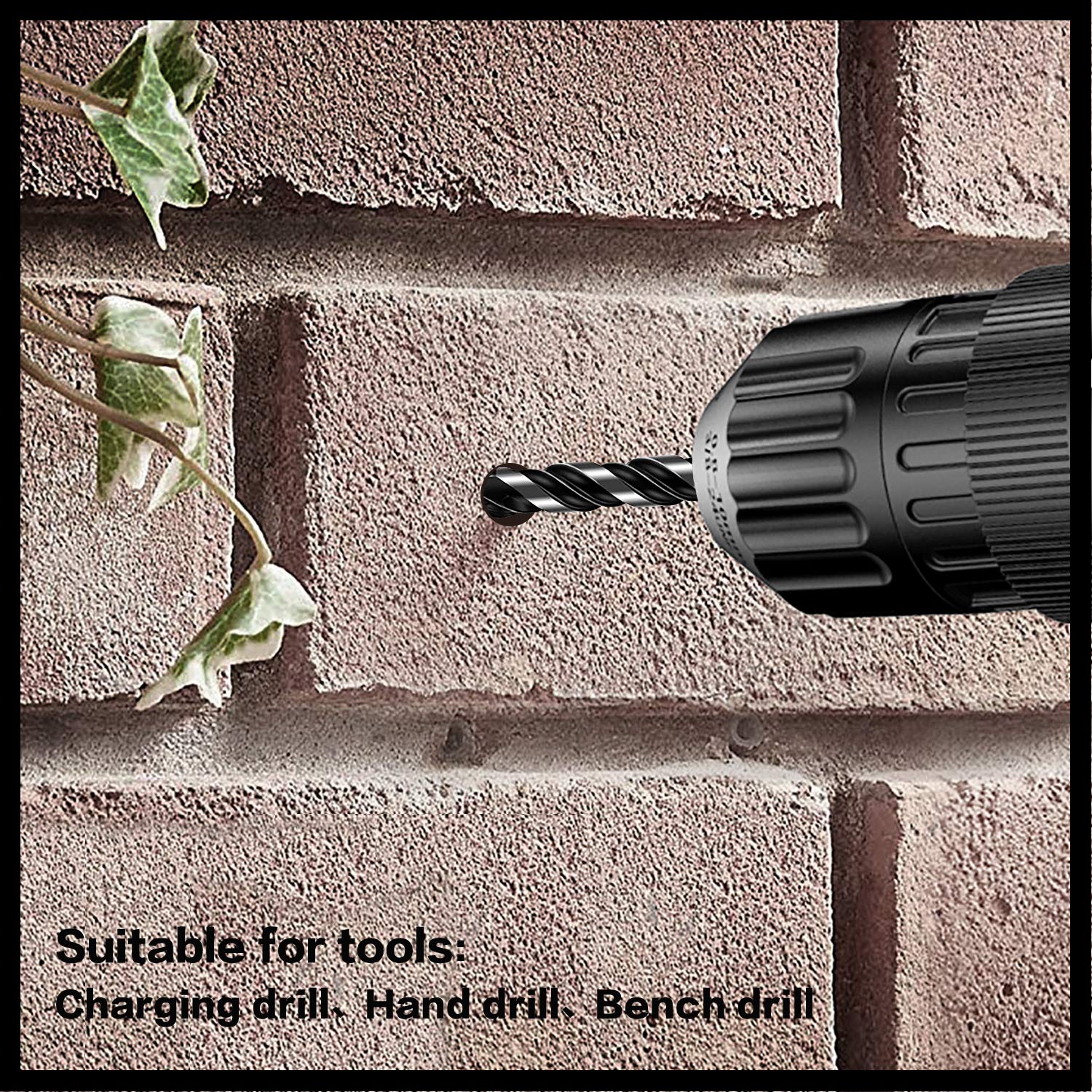 10-Piece Masonry Drill Bit Set for Concrete Tile Glass Ceramic Brick, 1/8 to 1/2 Inch Drilling Bits with Triangle Handle