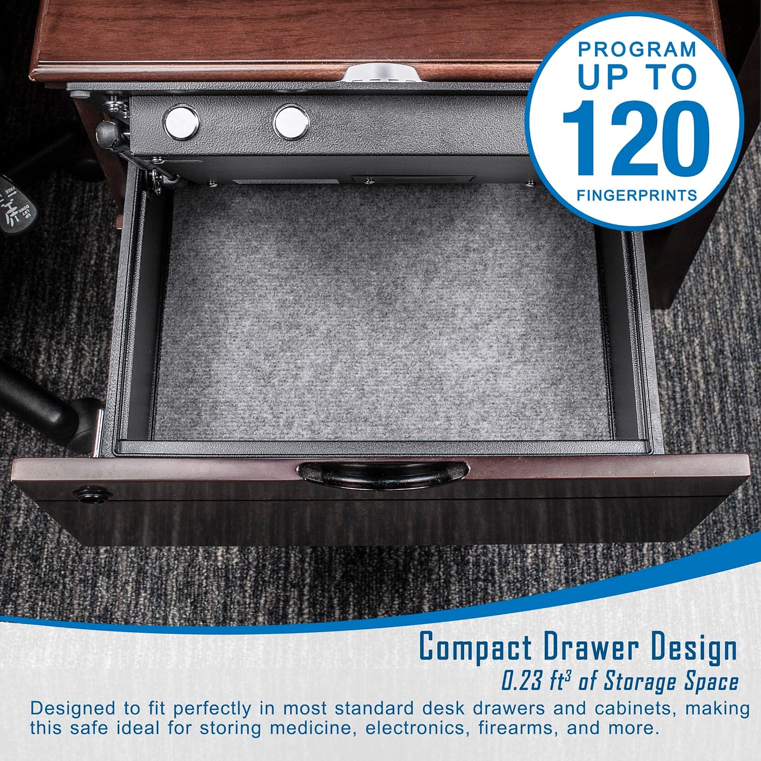 Barska AX11556 Biometric Fingerprint Top Opening Security Drawer Safe Box 0.23 Cubic Ft, Multi