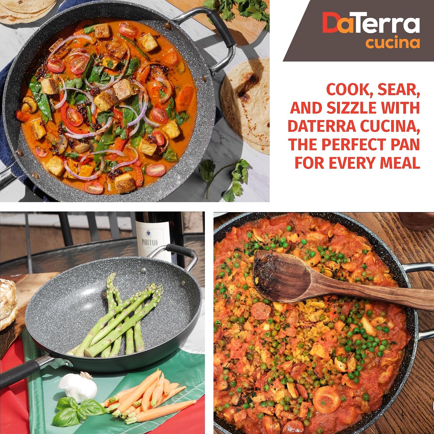 DaTerra Cucina - Ceramic Frying Pan, Induction & Oven, Made In Italy, 9.5" | Made in Italy, Induction Compatible, Oven-Safe up to 450°F, PFAS-free, Ergonomic Handle, Easy Cleanup, Even Heating