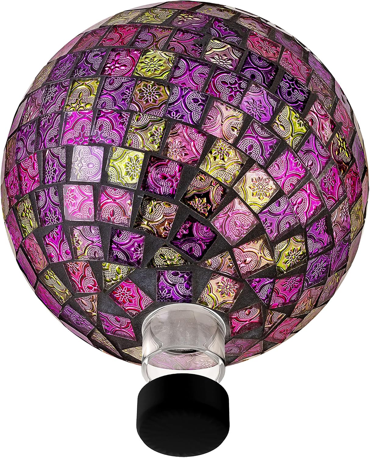Alpine Corporation 10" Diameter Indoor/Outdoor Glass Mosaic Gazing Globe Yard Decoration, Purple Pearlized Petals Design