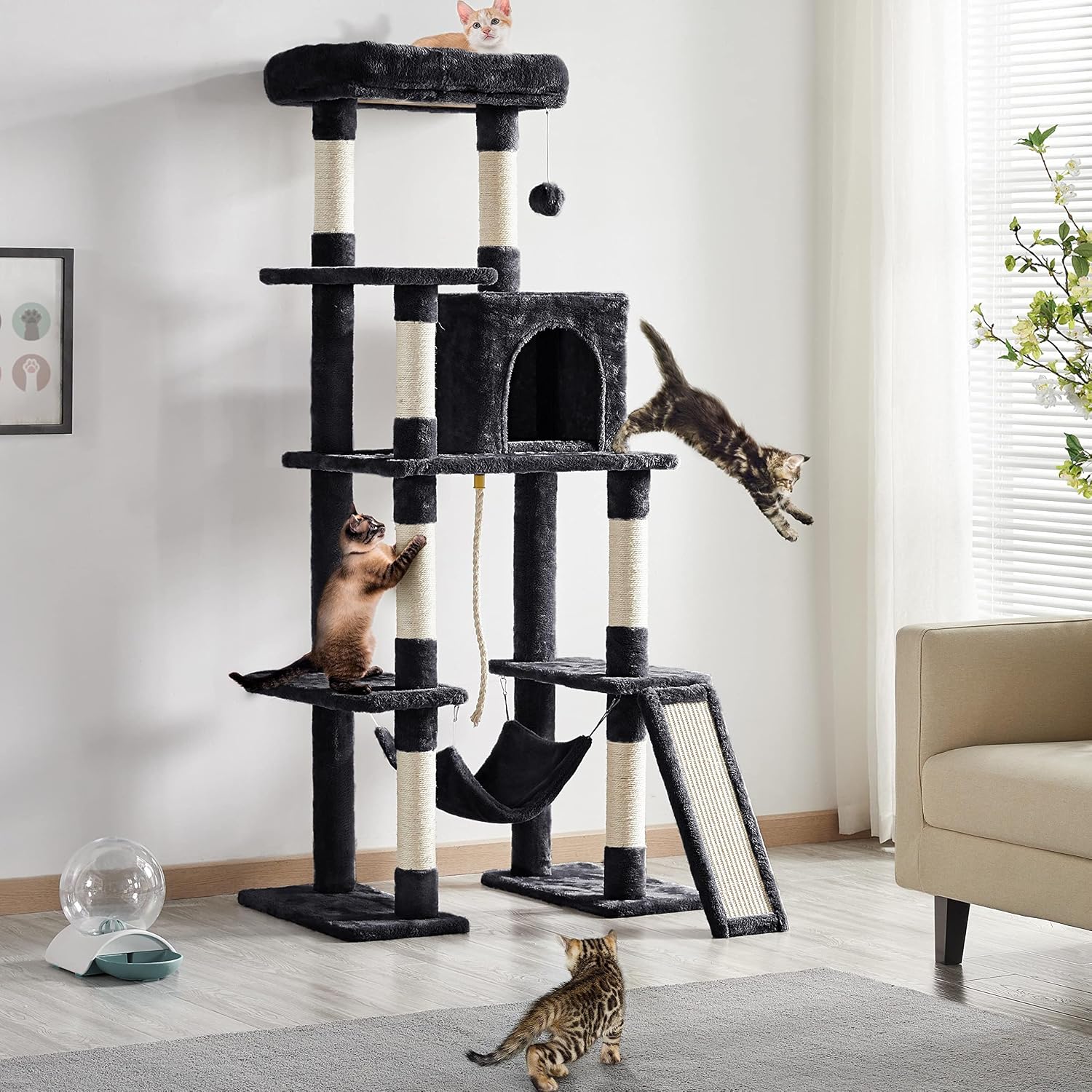 Yaheetech 63in Sturdy Large Cat Tree for Indoor Heavy Cats, Tall Tower