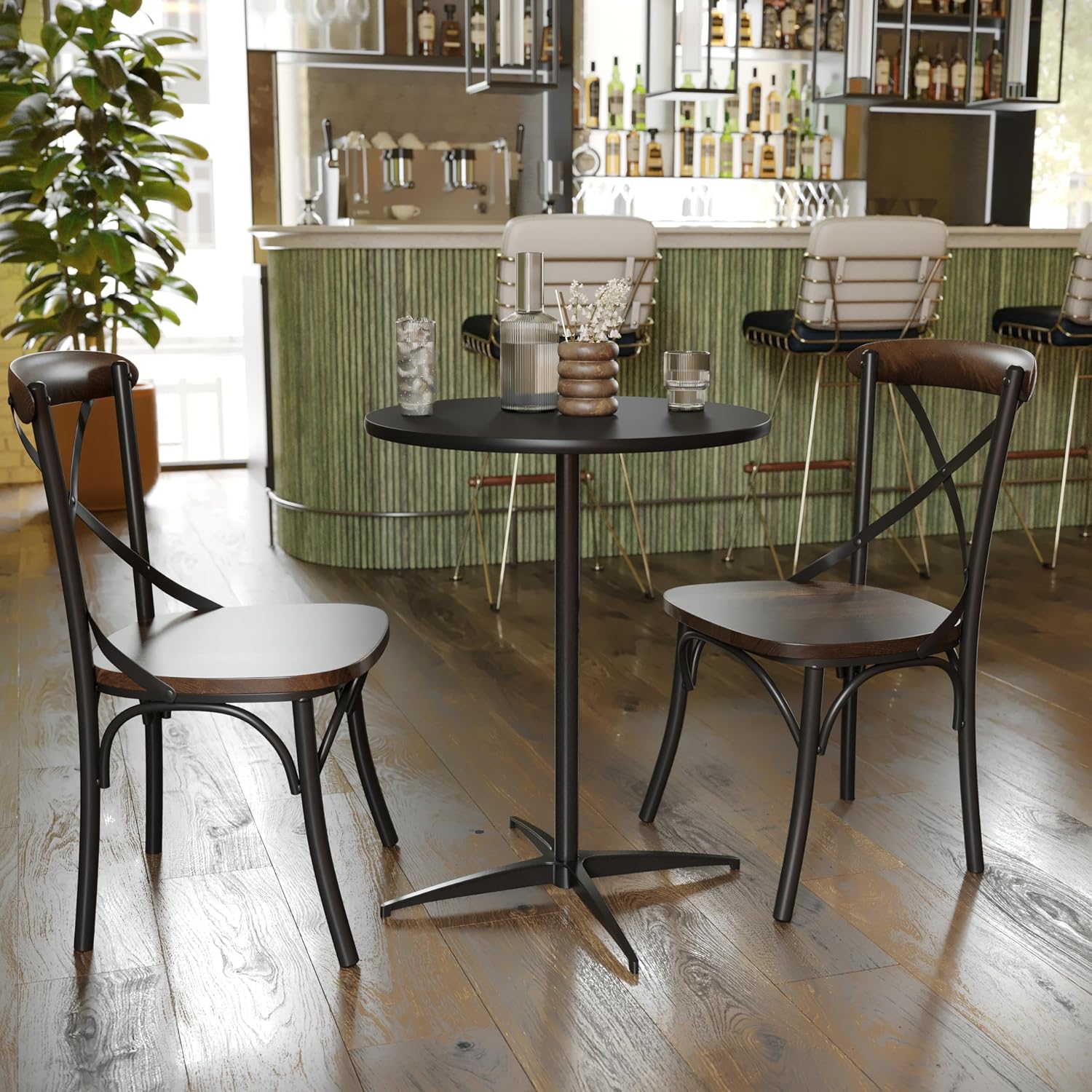 Flash Furniture Lars 24" Round Wood Cocktail Table with 30" and 42" Adjustable Columns, Adjustable Bar Height, for Events or Home Use