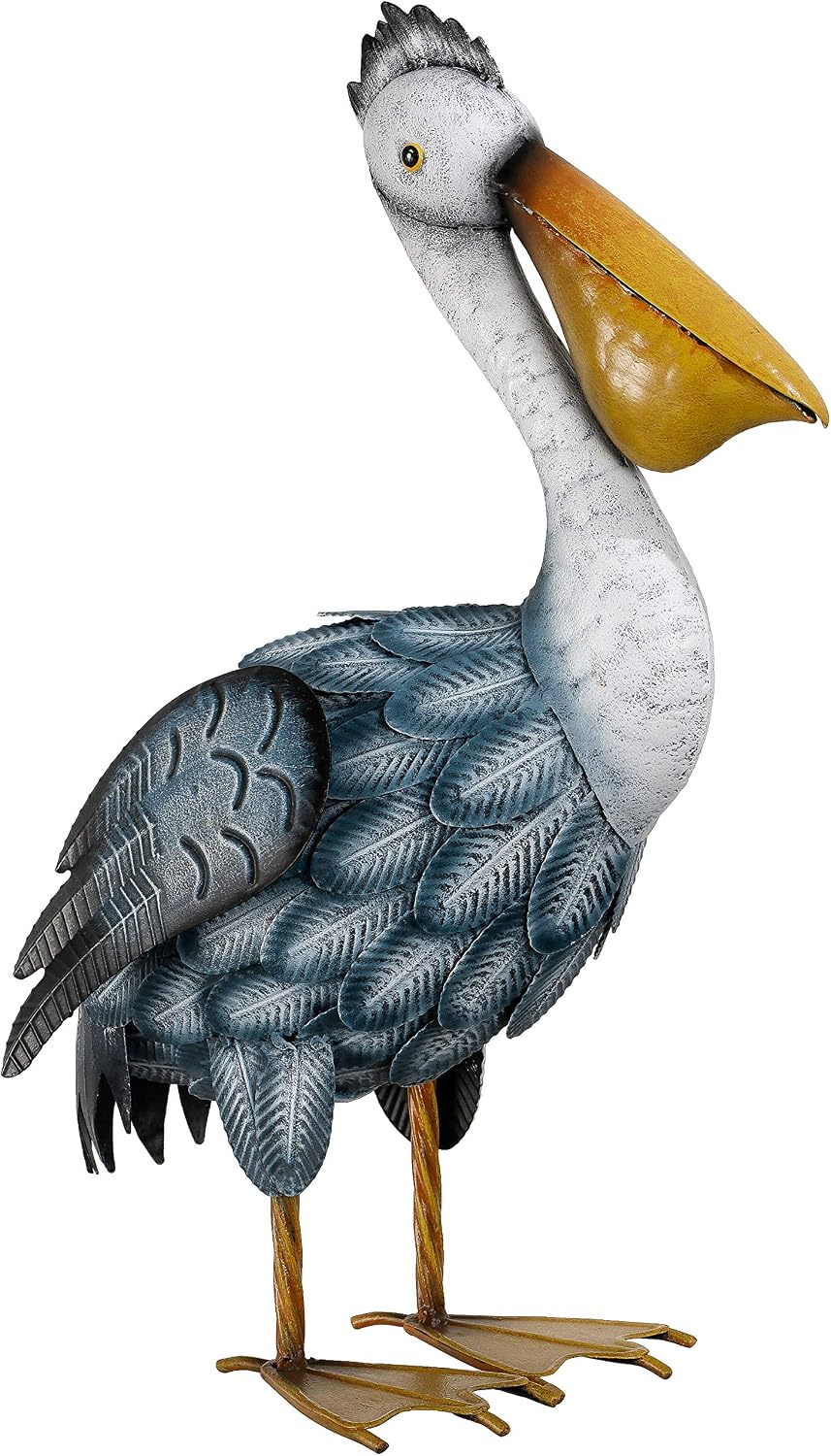 TERESA'S COLLECTIONS Pelican Statues Outdoor Decor, 16.5" Coastal Ocean Bird Garden Statues & Sculptures, Metal Yard Art Lawn Ornaments for Patio