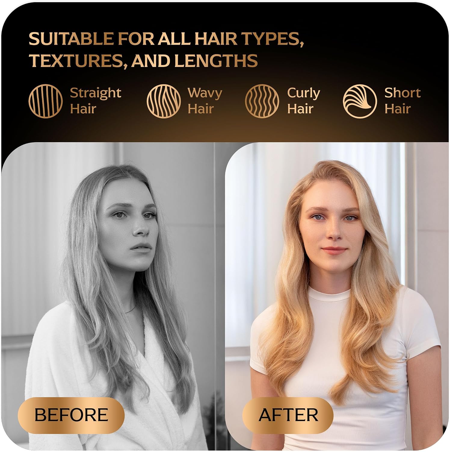 Professional Blowout Hair Dryer Brush, Black Gold Dryer and Volumizer, Hot Air Brush for Women, 75MM Oval Shape (Black Gold)