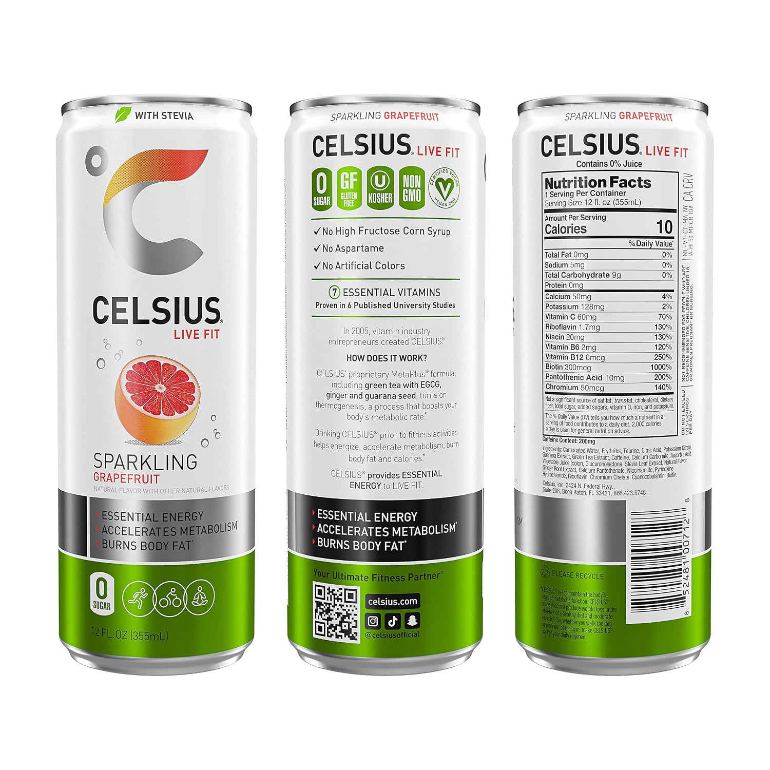 CELSIUS Sparkling Orange, Sugar Free Energy Drink, 12 Fl Oz (Pack of 4)