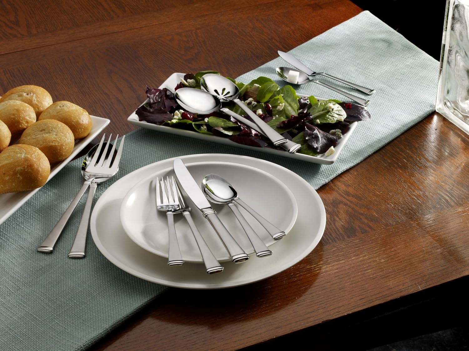 Mikasa Harmony 45-Piece Silverware Set, 18/10 Stainless Steel Cutlery for 8, Includes Forks, Knives, Spoons, and 5-Piece Serving Utensils Set
