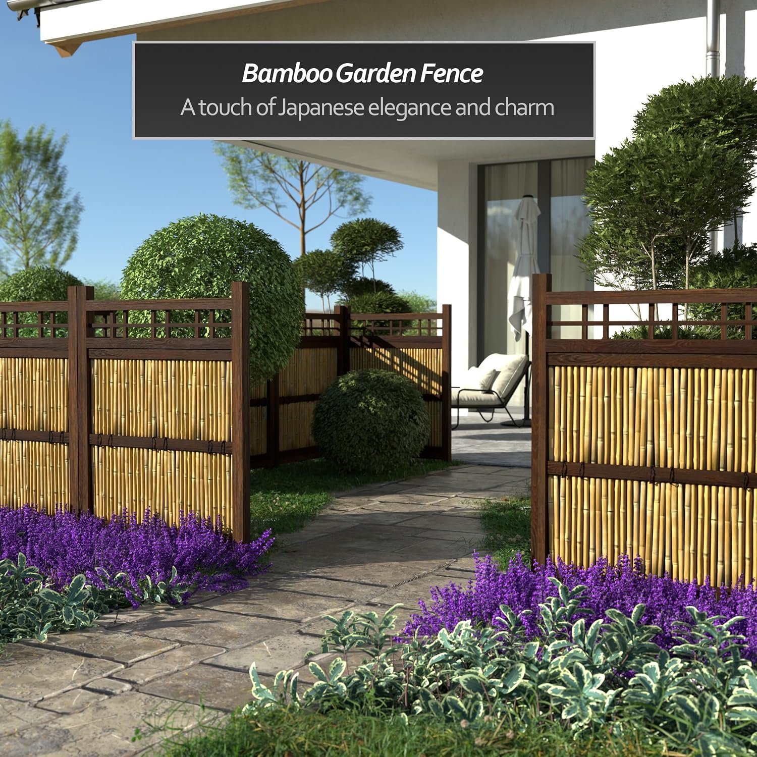 Red Lantern 4 x 1.5 ft. Japanese Bamboo Kumo Fence Panel, 4ft. x 2ft, Brown