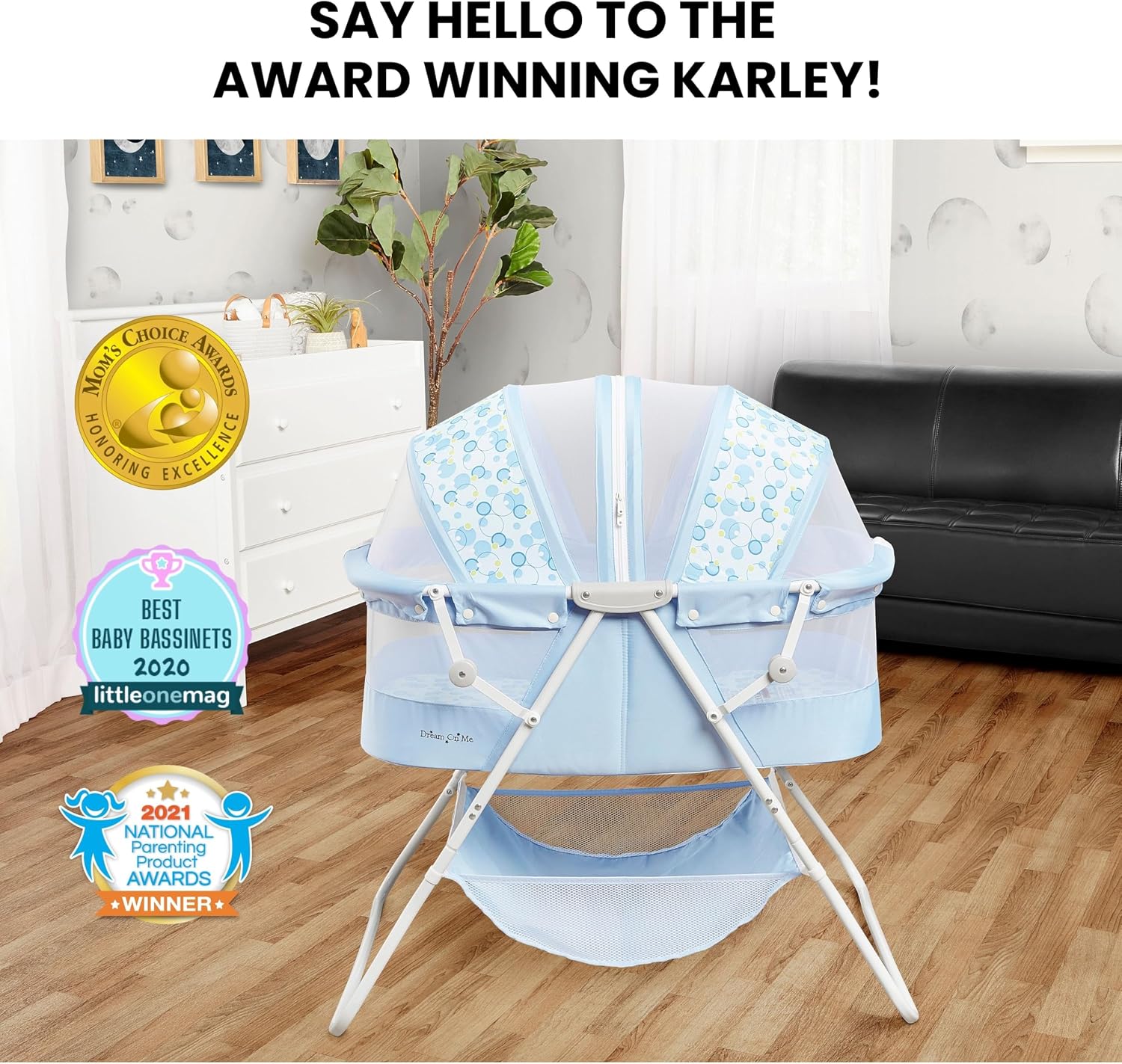 Dream On Me Karley Bassinet in Grey and Pink