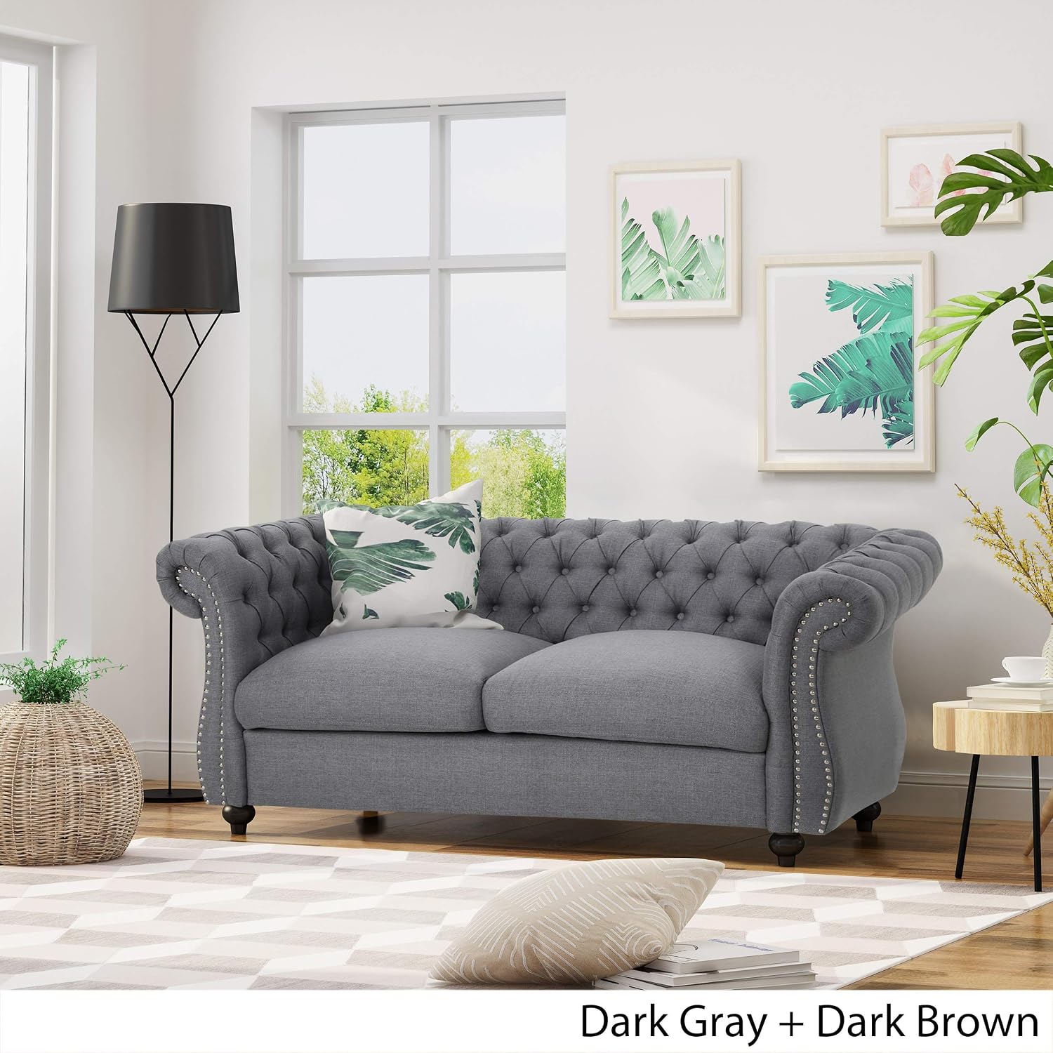 Christopher Knight Home Karen Traditional Chesterfield Loveseat Sofa, BlackBerry and Dark Brown, 61.75 x 33.75 x 27.75
