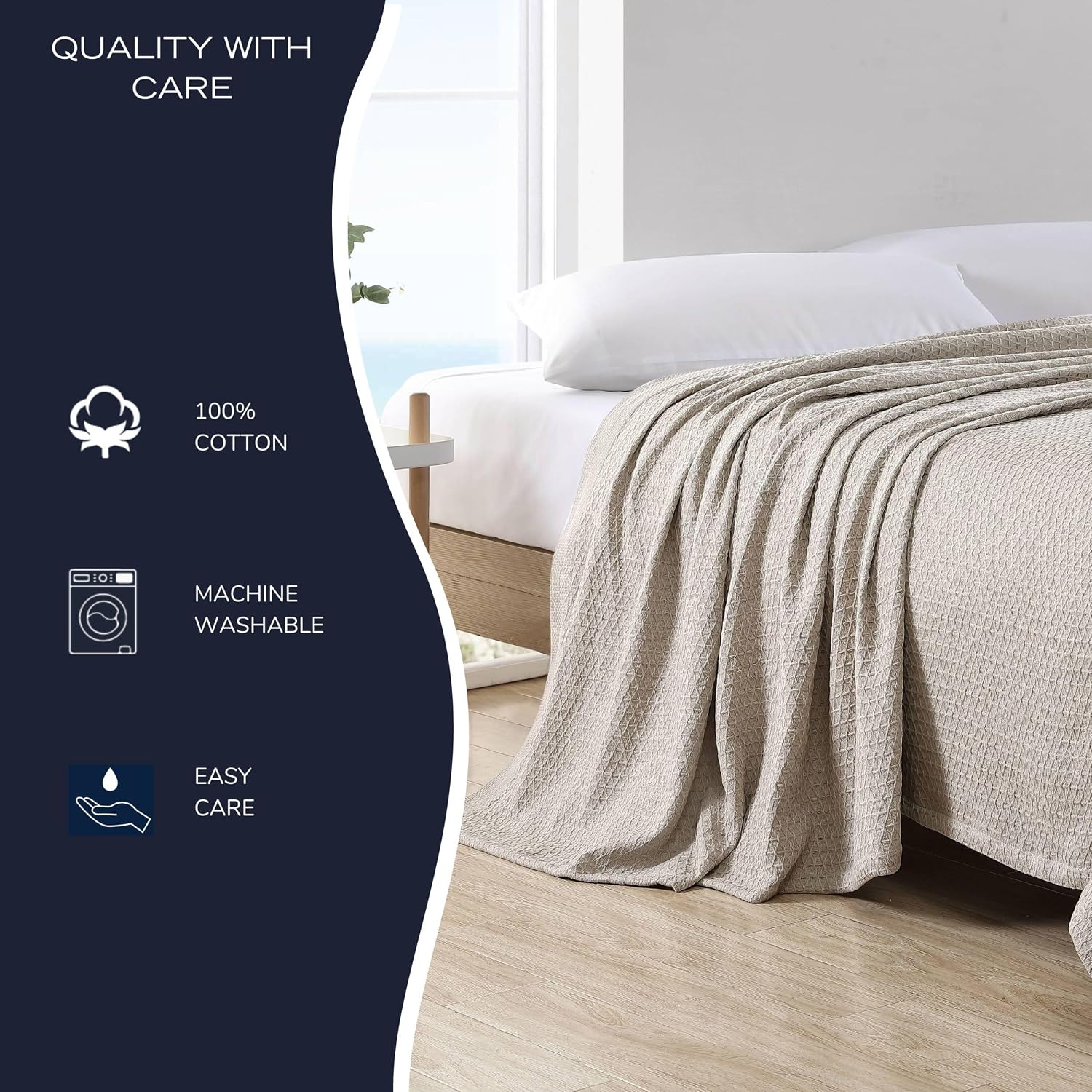 Nautica - Queen Blanket, Diamond Weave Cotton Bedding, Medium-Weight for All Seasons, Oeko-Tex Certified (Baird Navy)