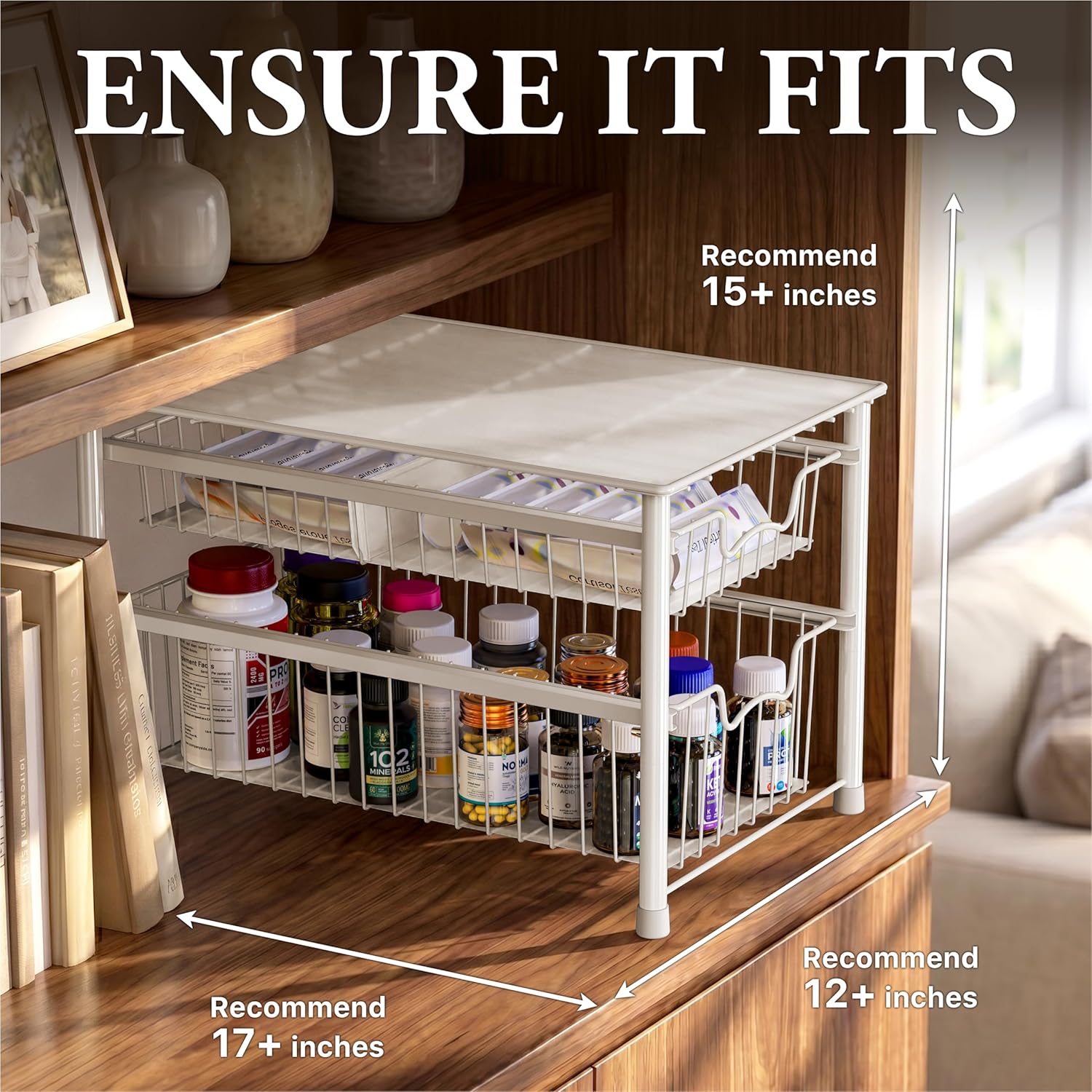 Simple Houseware Stackable 3 Tier Sliding Basket Organizer Drawer, Chrome