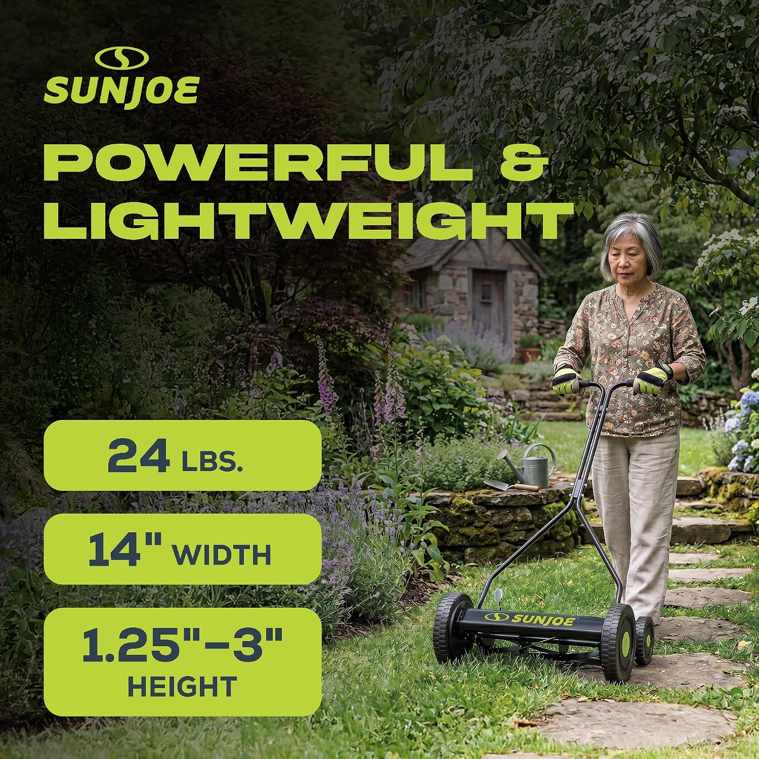 Sun Joe Manual Push Reel Lawn Mower with 6.6-Gal Grass Catcher, 16-Inch Cutting Width - Heavy-Duty Yard Trimmer Machine for Gardening Care and Maintenance, MJ500M
