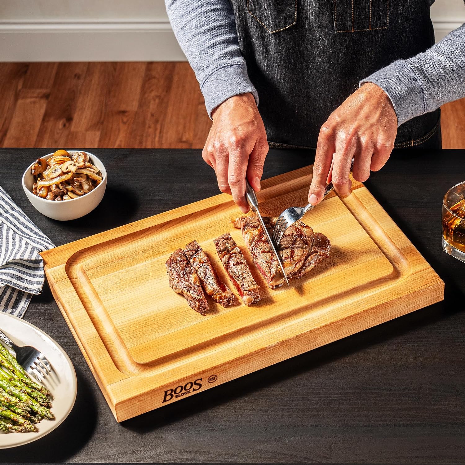 John Boos BBQ Series Rectangular Wooden Maple Cutting Board 18”x12” – 1.5” Thick, 8.5-lb Reversible Butcher Block with Juice Groove