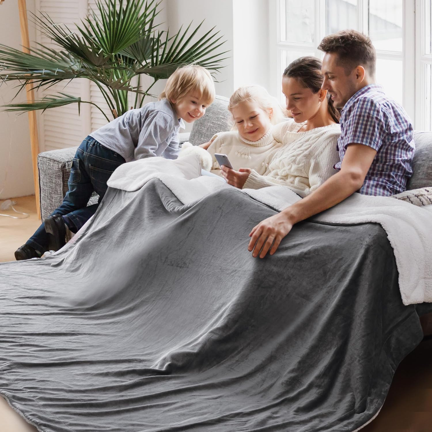 Bedsure GentleSoft Sherpa Fleece Throw Blanket for Couch, Non-Heated, Thick & Warm Cozy Blanket for Winter Fall, Soft Fuzzy Plush Throw Gifts for Women and Men, Grey, 50x60 Inches