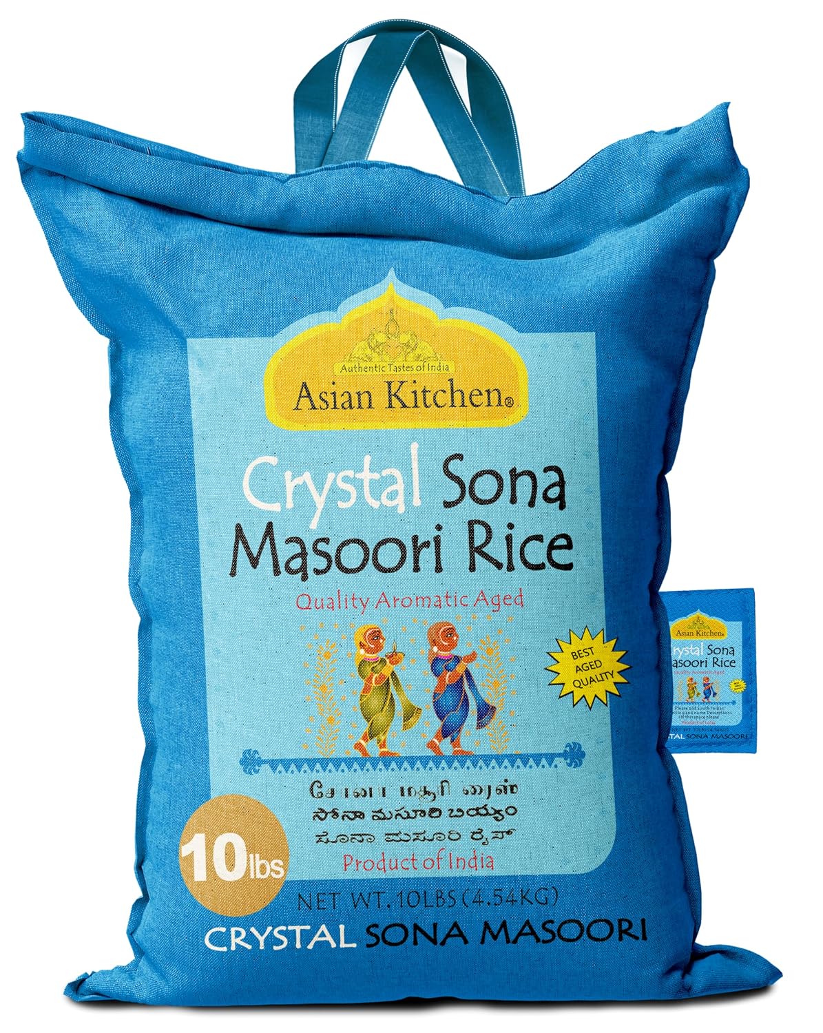Asian Kitchen White Sona Masoori Aged Rice 20-Pound Bag, 20lbs (9.08kg) Short Grain Rice ~ All Natural | Gluten Friendly | Vegan | Kosher | Indian Origin | Export Quality