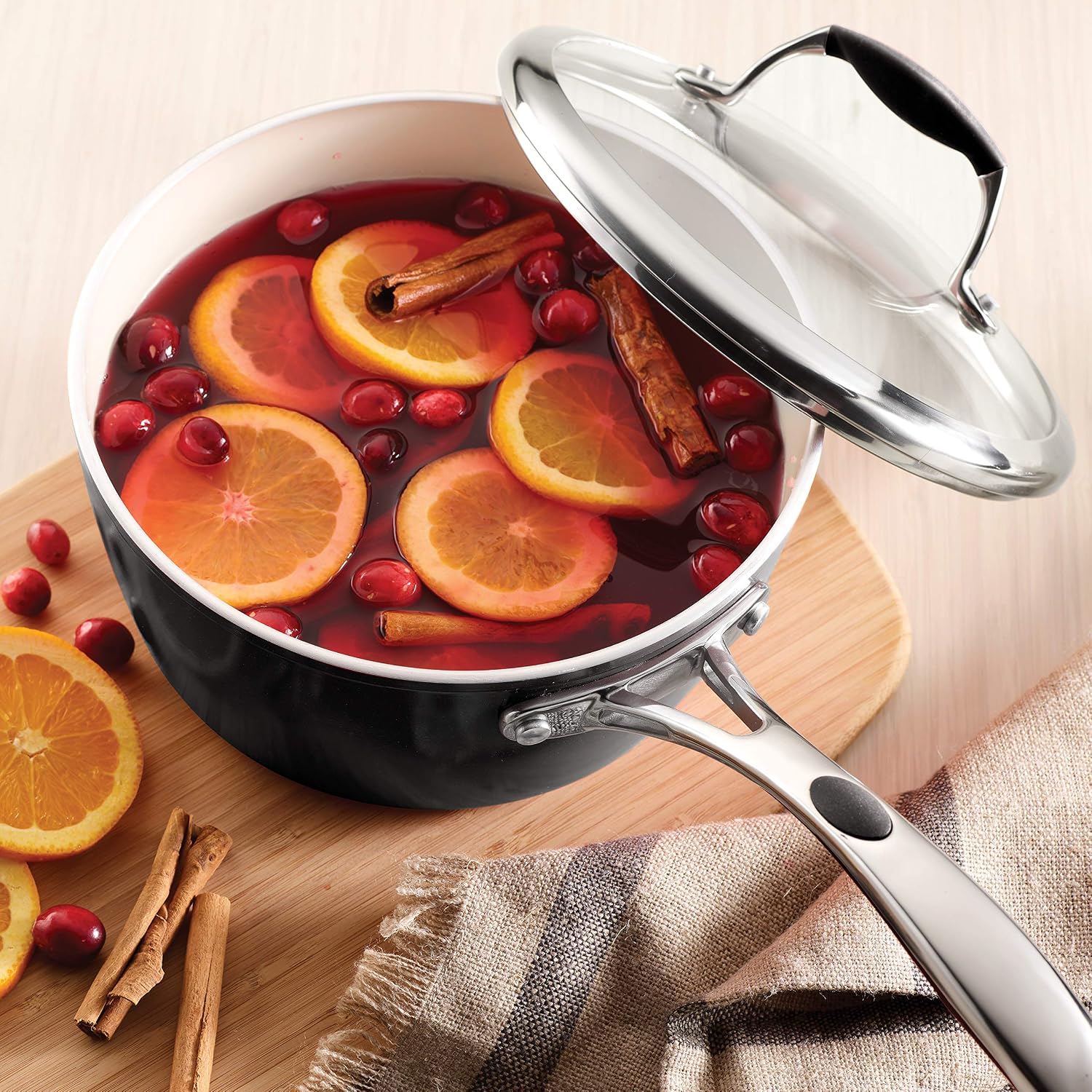 Tramontina Ceramica Deluxe 1.5-Quart Sauce Pan with Glass Lid | Ceramic Non Stick Small Saucepan, Oven-Safe, Metallic Black