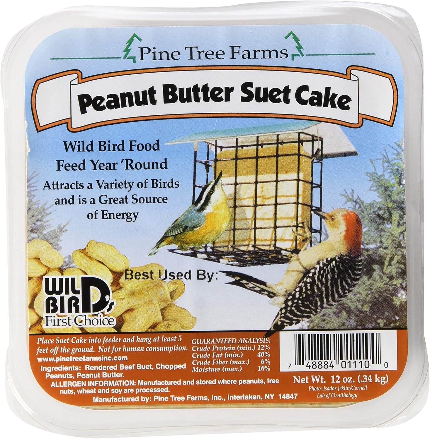 Pine Tree 1421 Peanut Butter Wild Bird Suet Cake, 3-Pound