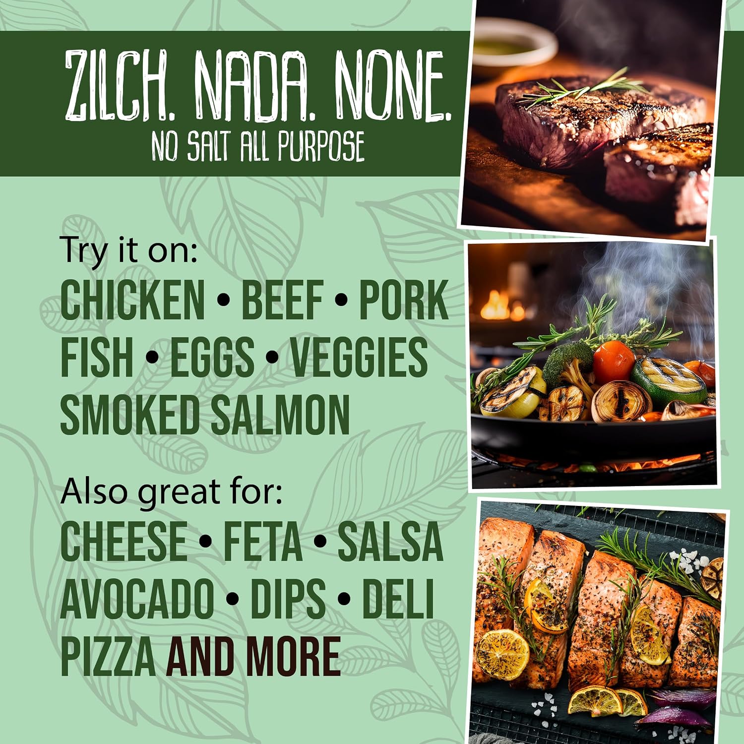 Organic No Salt Seasoning - Zilch Nada None by Flavor Seed, Salt Substitute for Cooking with Herbs & Spices, All Purpose Seasoning for Meat