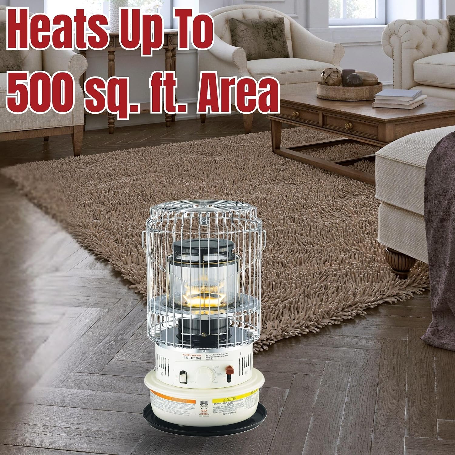 Kero World Kerosene Convection Wick Heater with Radiant and Convective Heat, Lightweight Portable Compact Design, and Sure Seat Chimney System, White.