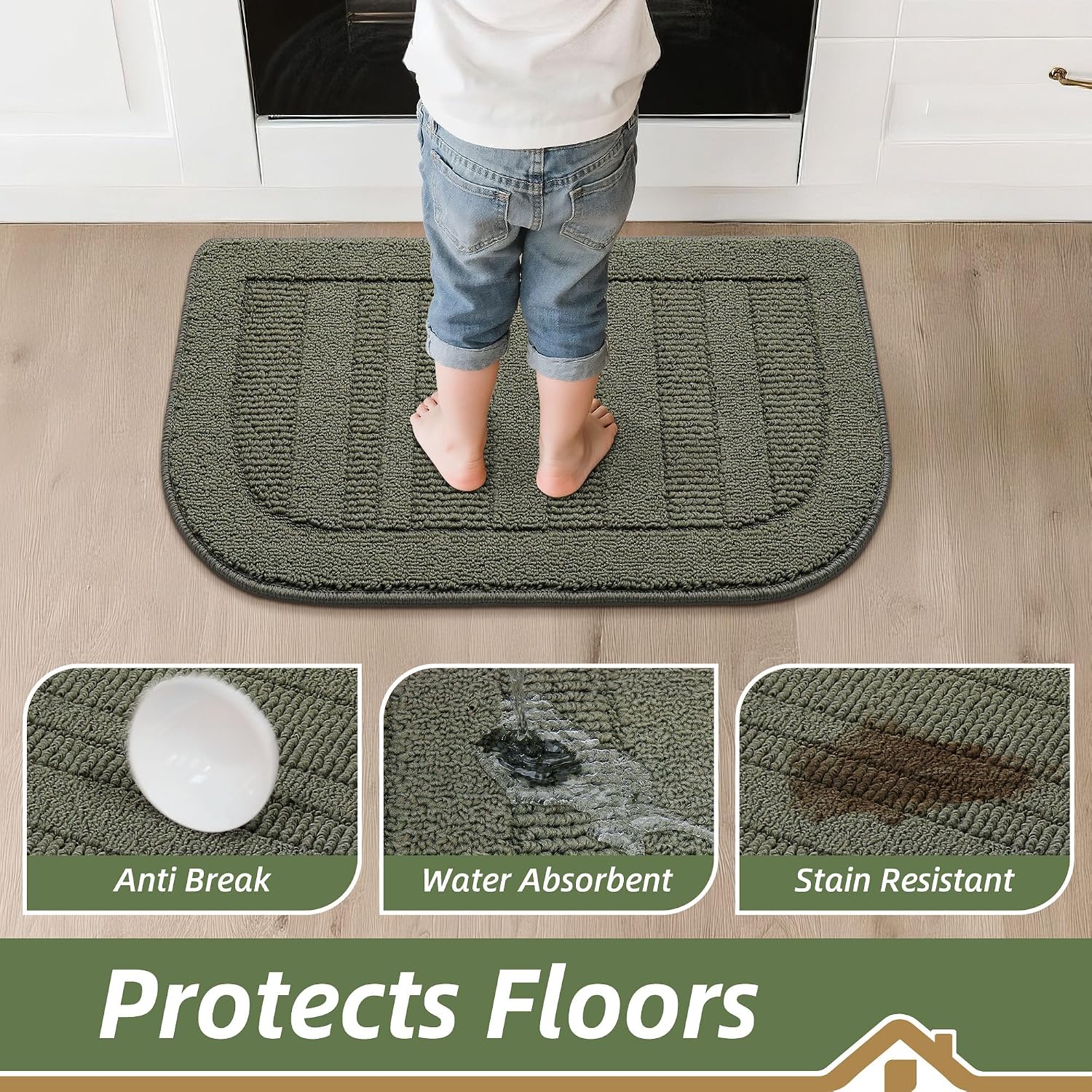 BEQHAUSE 30x18 Inch Kitchen Rugs Non Slip Washable Kitchen Sink Rug, Green