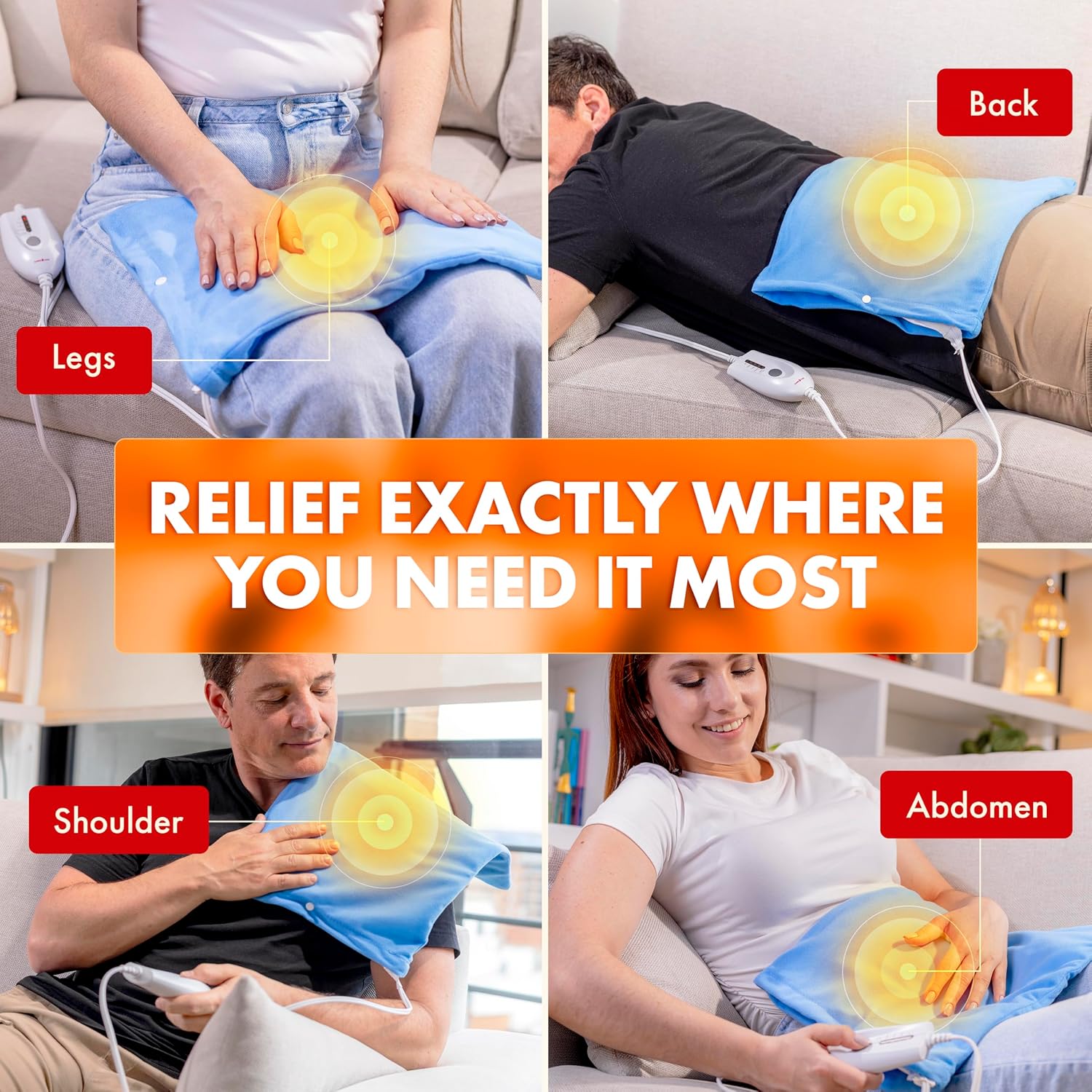 Deluxe Heating Pad Moist/Dry Heat Therapy | Moist & Dry Heat Therapy for Sore Muscles, 4 Heat Settings, Sponge Included, Machine-Washable Cover