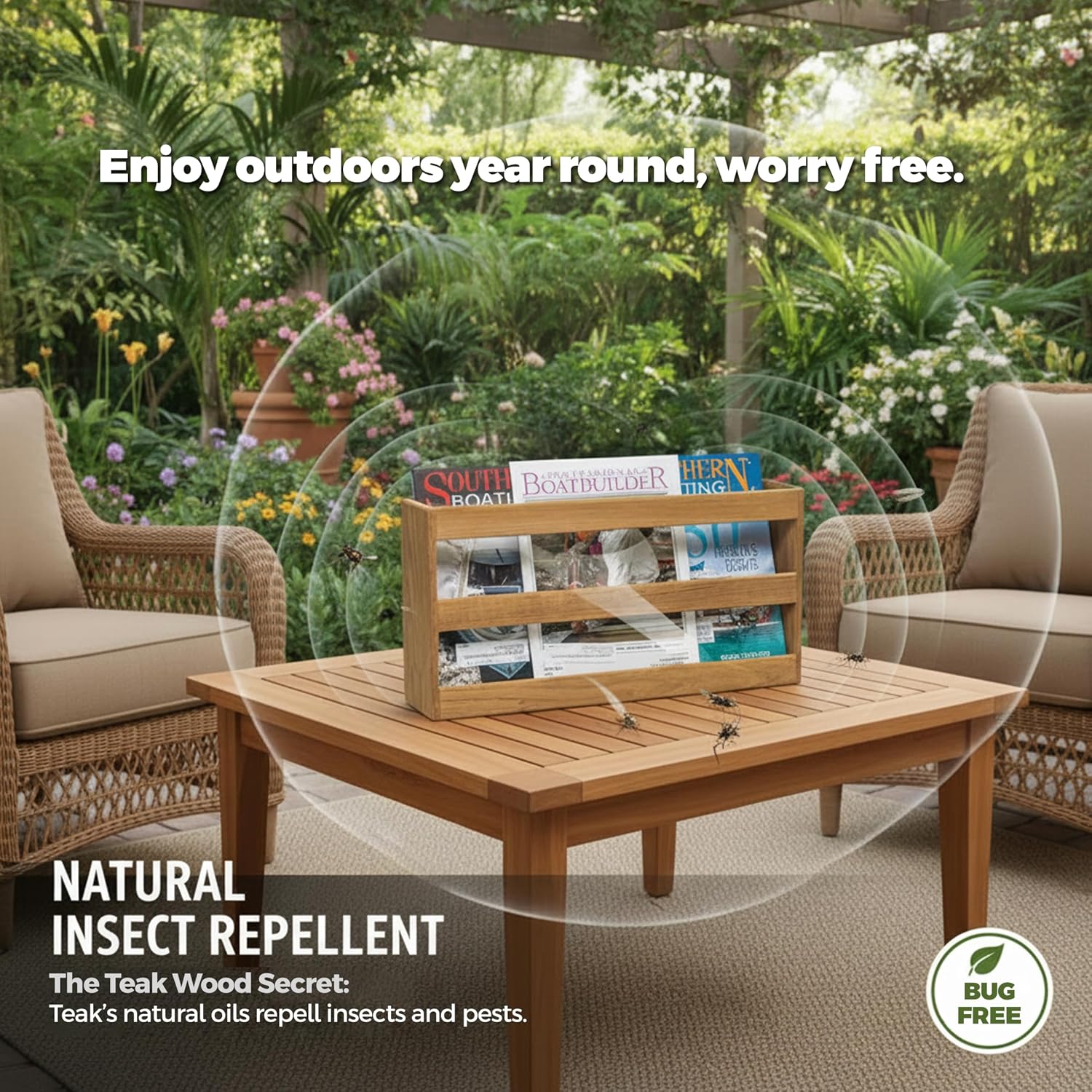 Whitecap Teak Double-Wide Magazine Rack