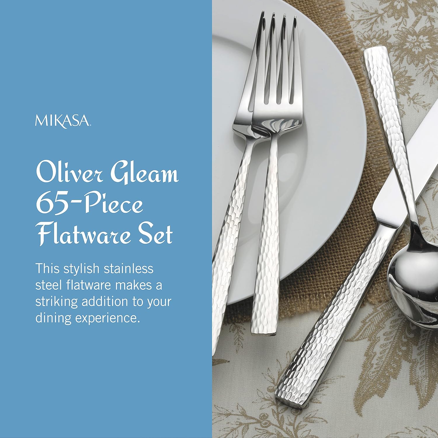 Mikasa, Virtuoso Frost Flatware Service for 12, 65 Piece Set, 18/10 Stainless Steel, Silverware Set with Serving Utensils