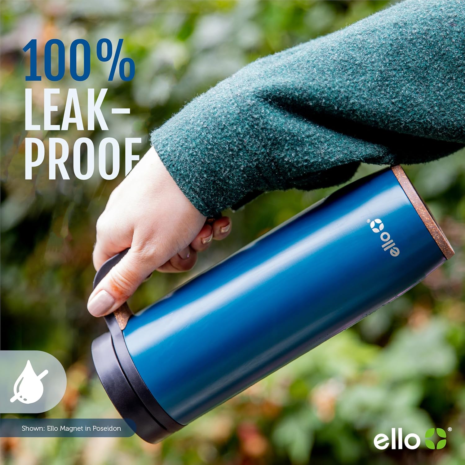 Ello Magnet 18oz Insulated Stainless Steel Travel Mug with Handle, Poseidon