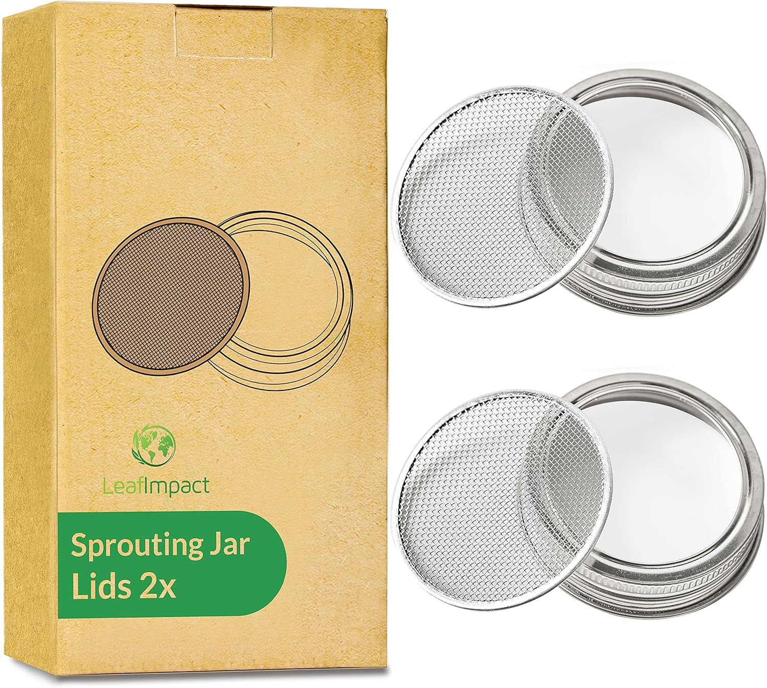 2 Pack Seed Sprouting Jar Lids | For 2.75" Regular Mouth Mason Jars | Fresh Sprouts at Home | Strainer Screen for Canning Jars | 304 Stainless Steel