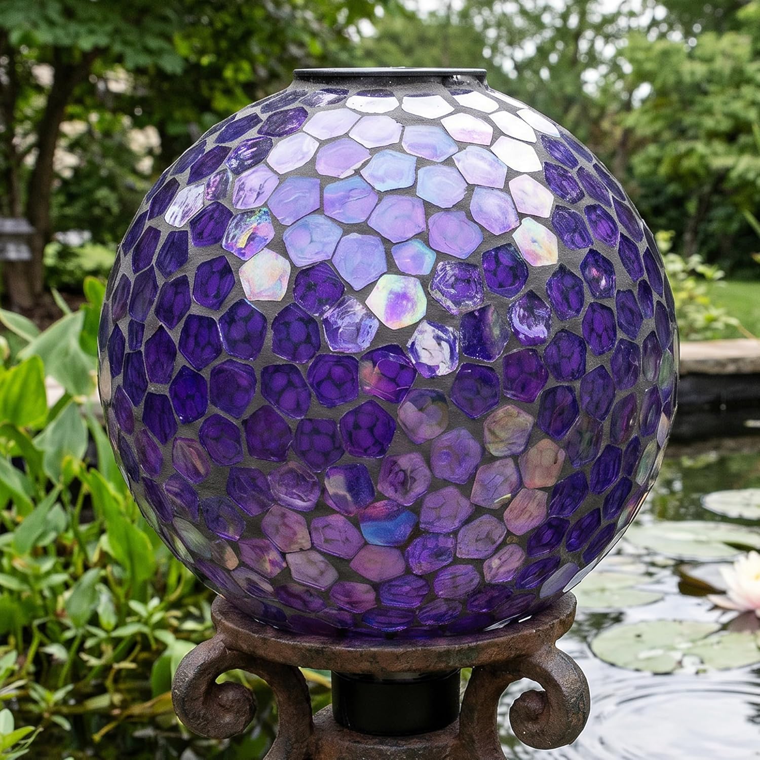 Sunnydaze Solar Gazing Ball for Garden, Mosaic Cool Blooms