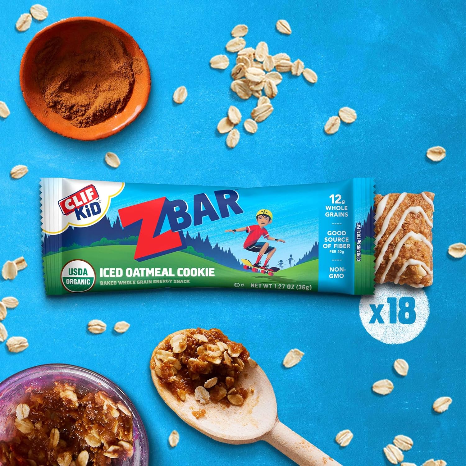 Zbar - Iced Oatmeal Cookie - Soft-Baked Energy Snack Bars - Non-GMO - 12g Whole Grains - USDA Organic Granola Bars - Snacks for Kids (18 Pack)