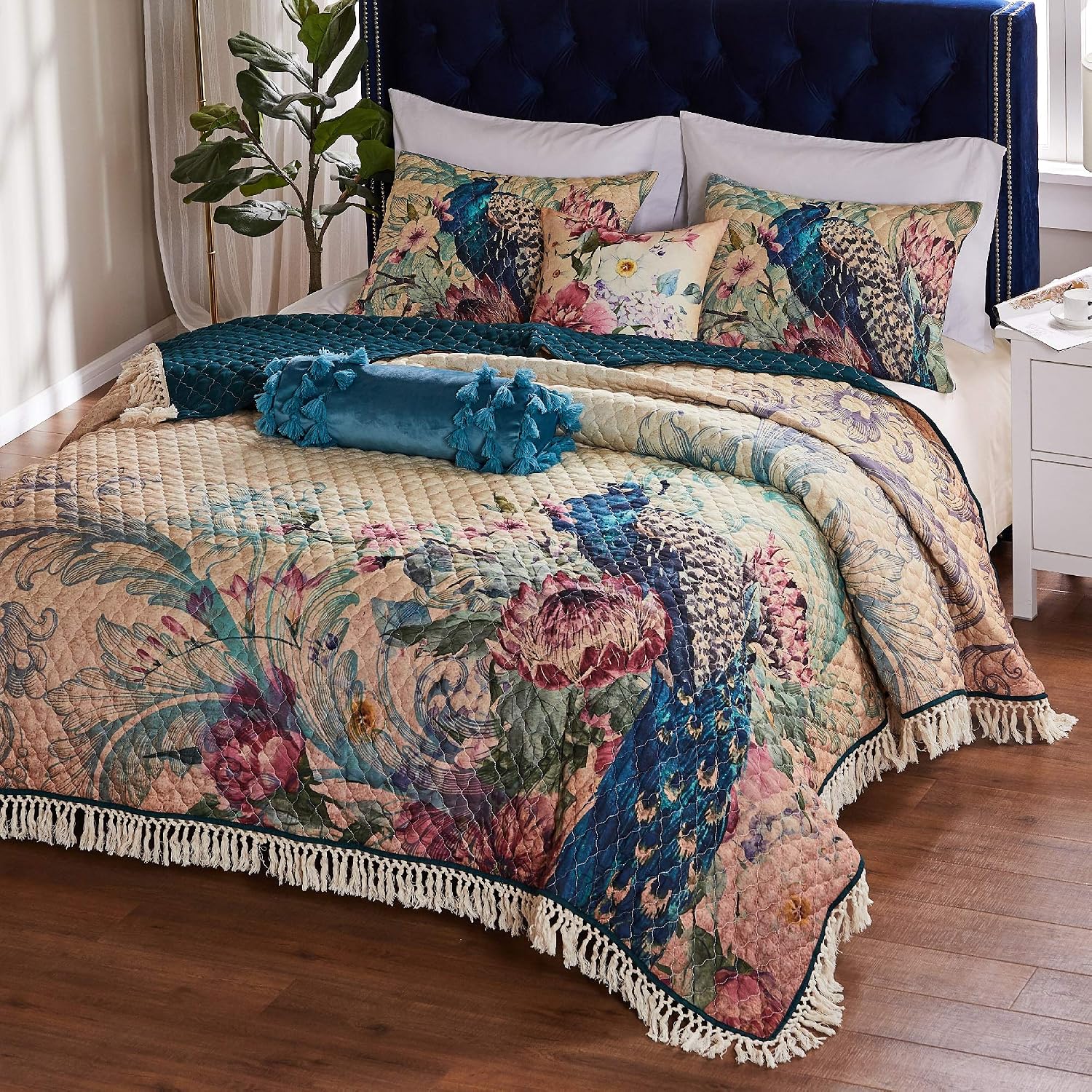 Greenland Home Fashions Ultra-Soft, Reversible, Brushed Microfiber Quilt Set, 3-Piece Full/Queen, Misty Bloom