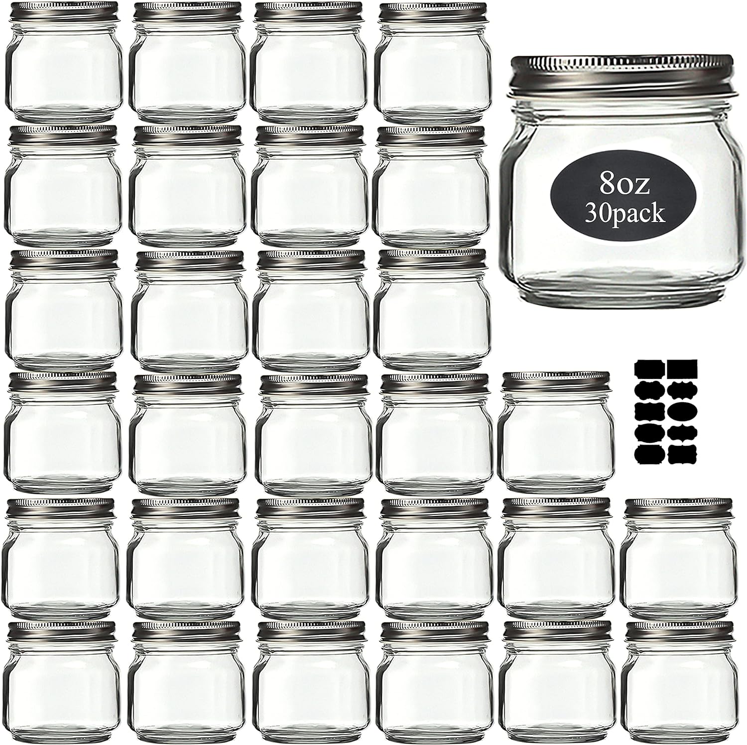 Rainforce Mason Jars 8 oz 30 Pack Small Glass Caning Jars with Silver Lids