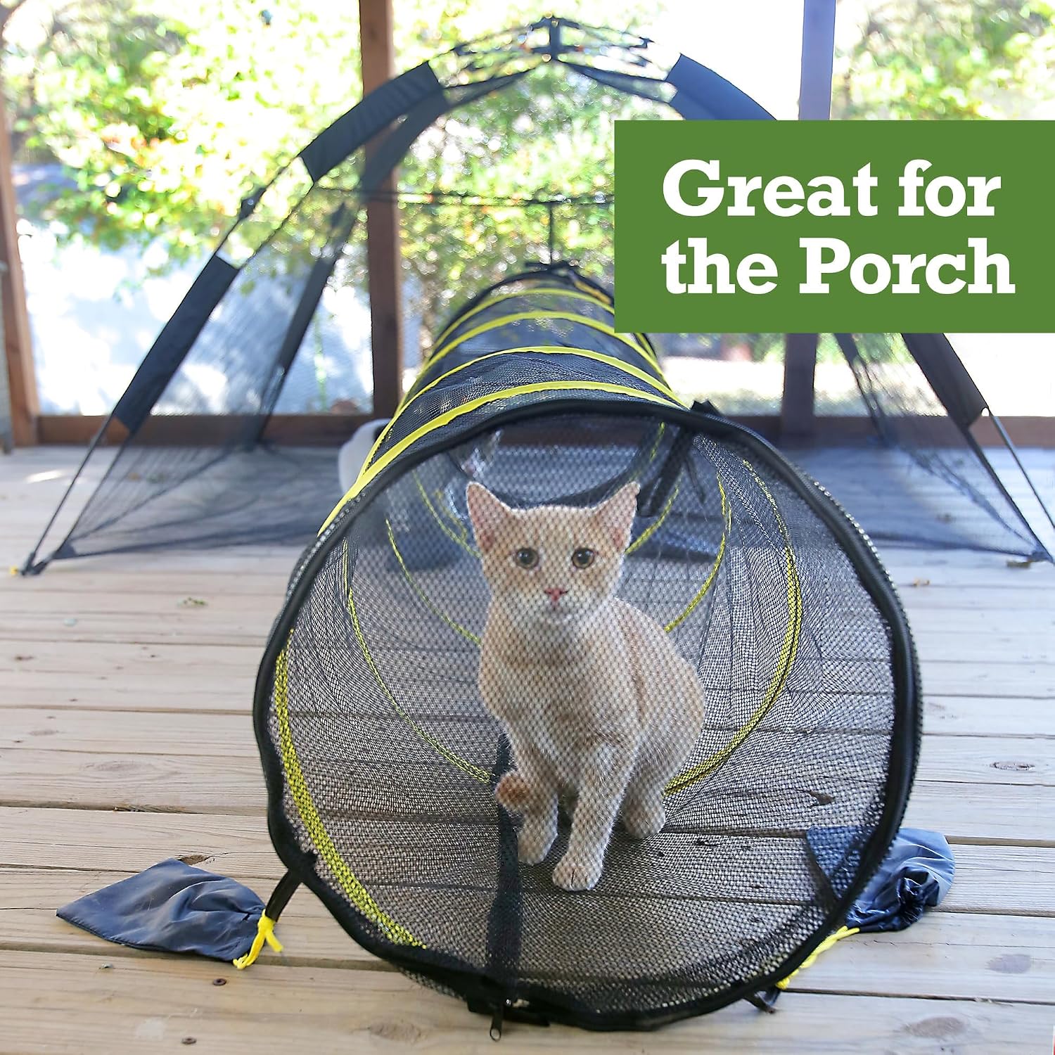 Kitty Compound Outdoor Cat Enclosure and Tunnel, Play Tents | Portable playhouse setup letting indoor felines enjoy fresh air outside while staying contained, safe and secure at all times