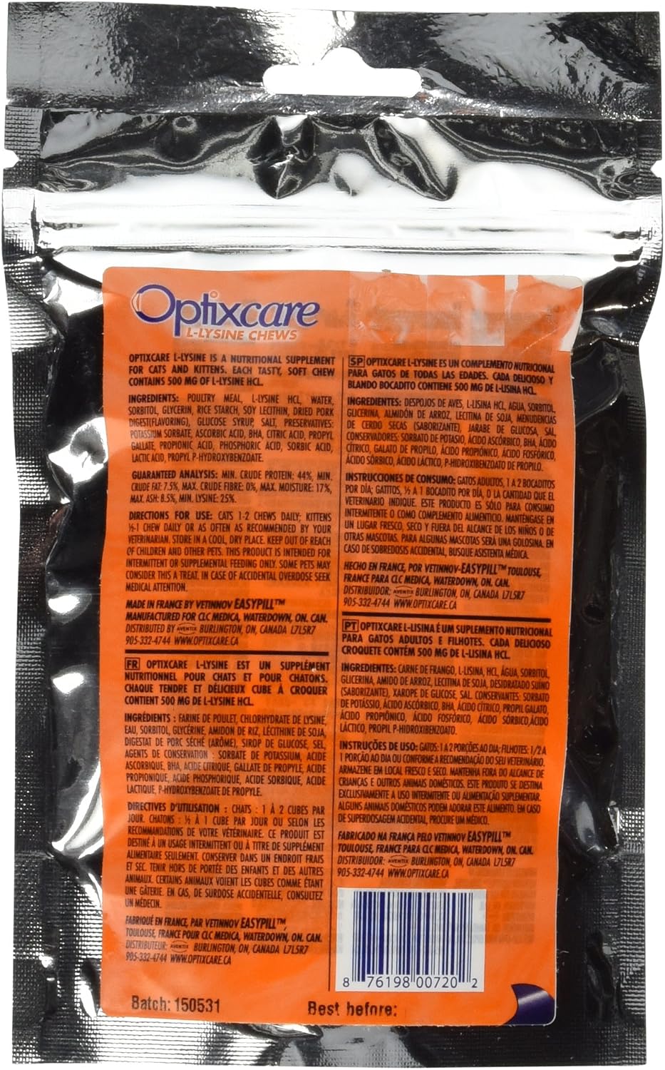 Optixcare 72-2 L-Lysine Chews for Cats & Kittens, 60 Count (Pack of 1)