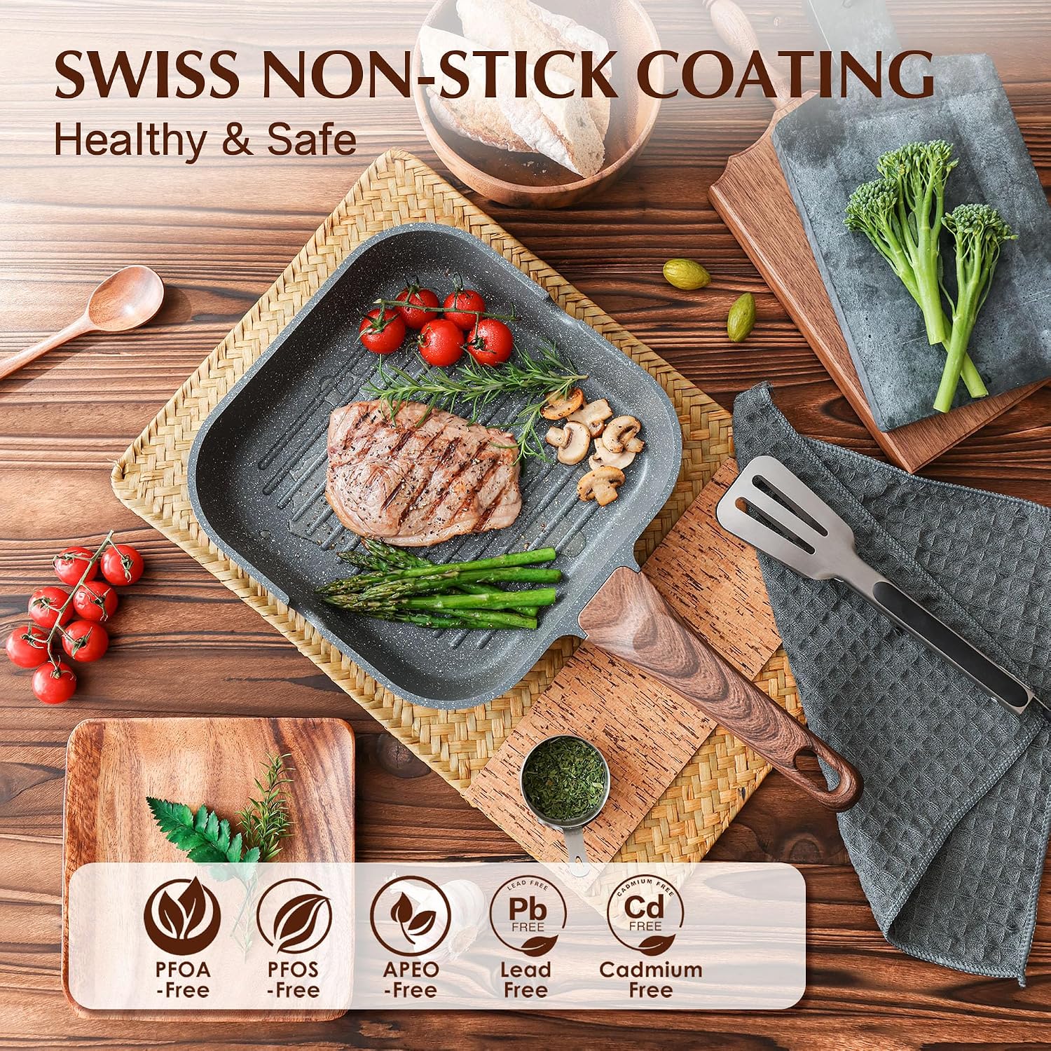 SENSARTE Nonstick Griddle Grill Pan, Pro-Grid Reversible Grill & Griddle Pan, Two Burner Cast Aluminum