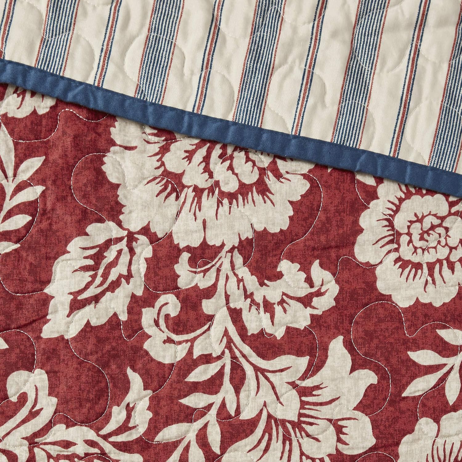 Madison Park Cotton Casual Floral Quilt Set, 6PC Full/Queen Coverlet | Channel Stitching Design, All Season, Lightweight Coverlet Bedspread Bedding, Shams, Decorative Pillows, Taupe Grey/Purple