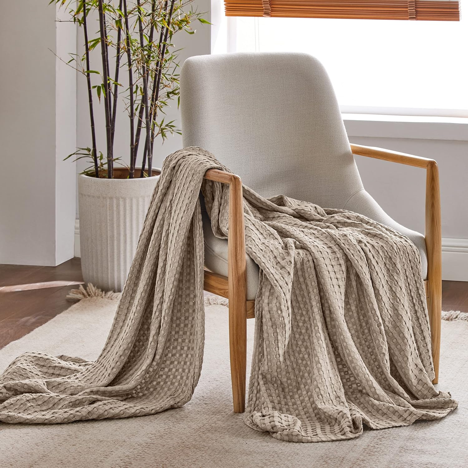 Bedsure Cooling Waffle Blanket for Hot Sleepers, Ivory, Queen, 90"x90"