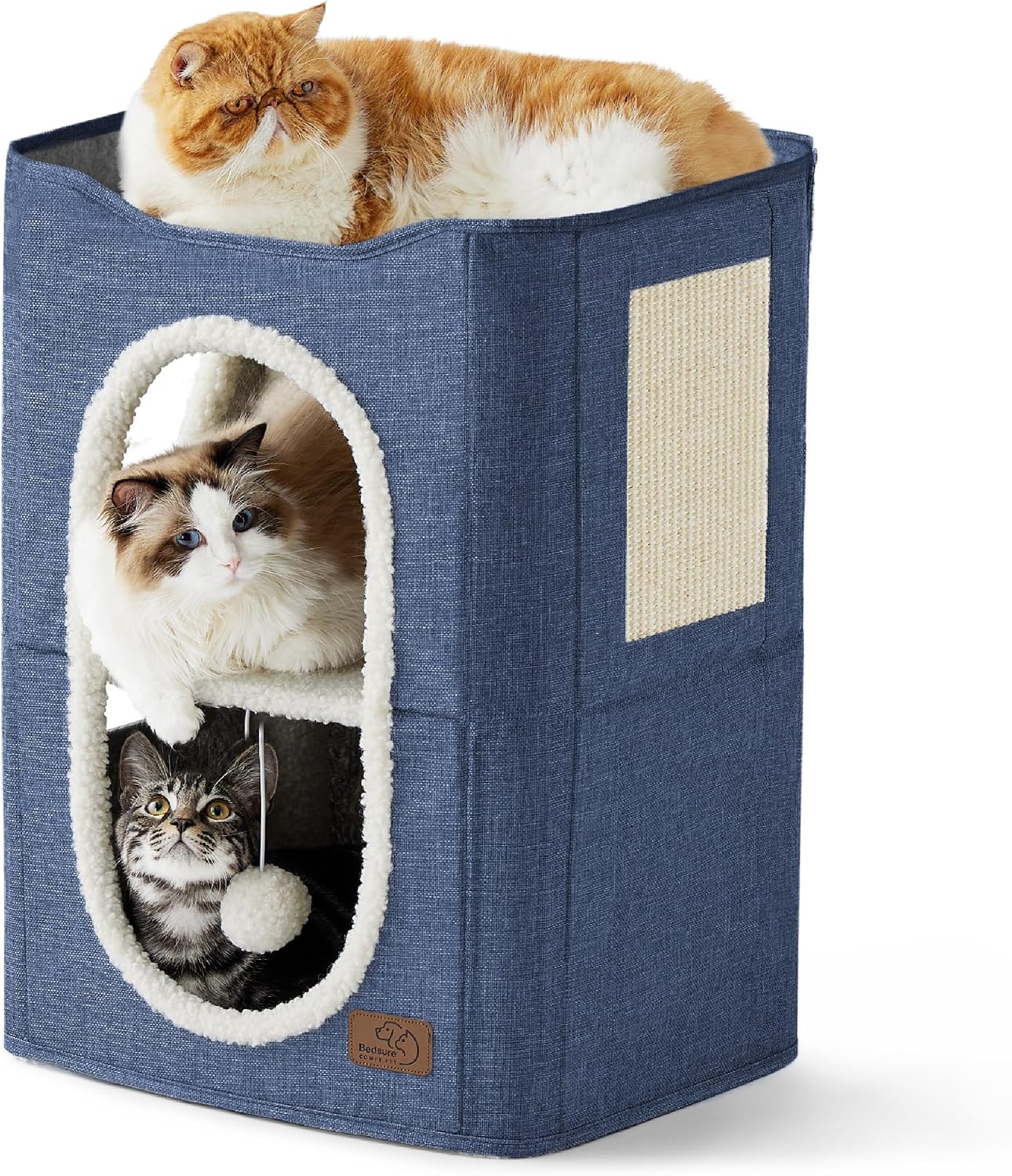 Bedsure Cat House Bed for Indoor Cats with Fluffy Ball and Scratch Pad,Grey