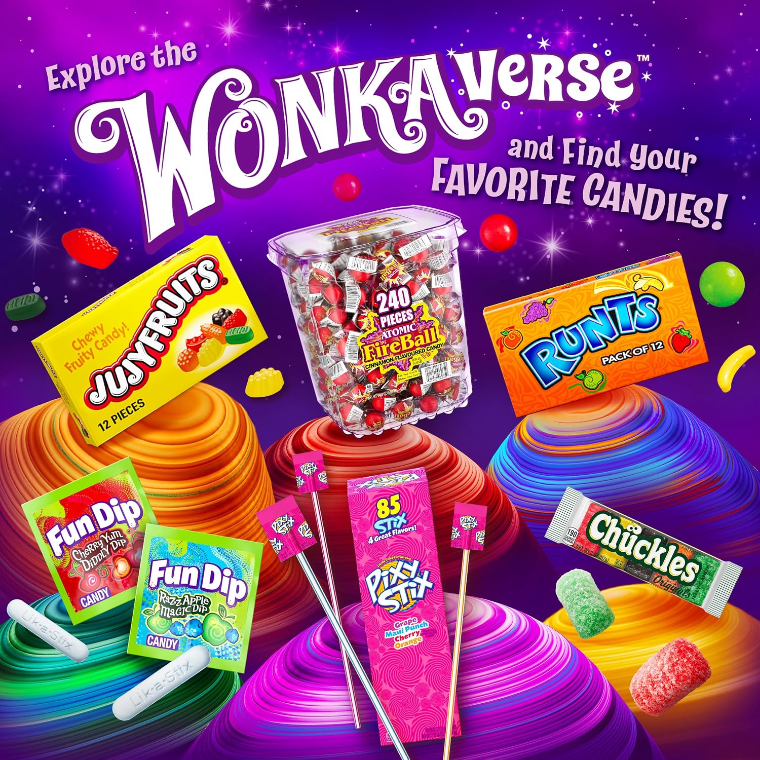 Wonka Spree Original Hard Candy, Resealable Bag, 12 Ounce Bag | Grape, lemon, lime, cherry, orange, sweet outside sour inside, resealable share bag, movie snack, sharing, nostalgic