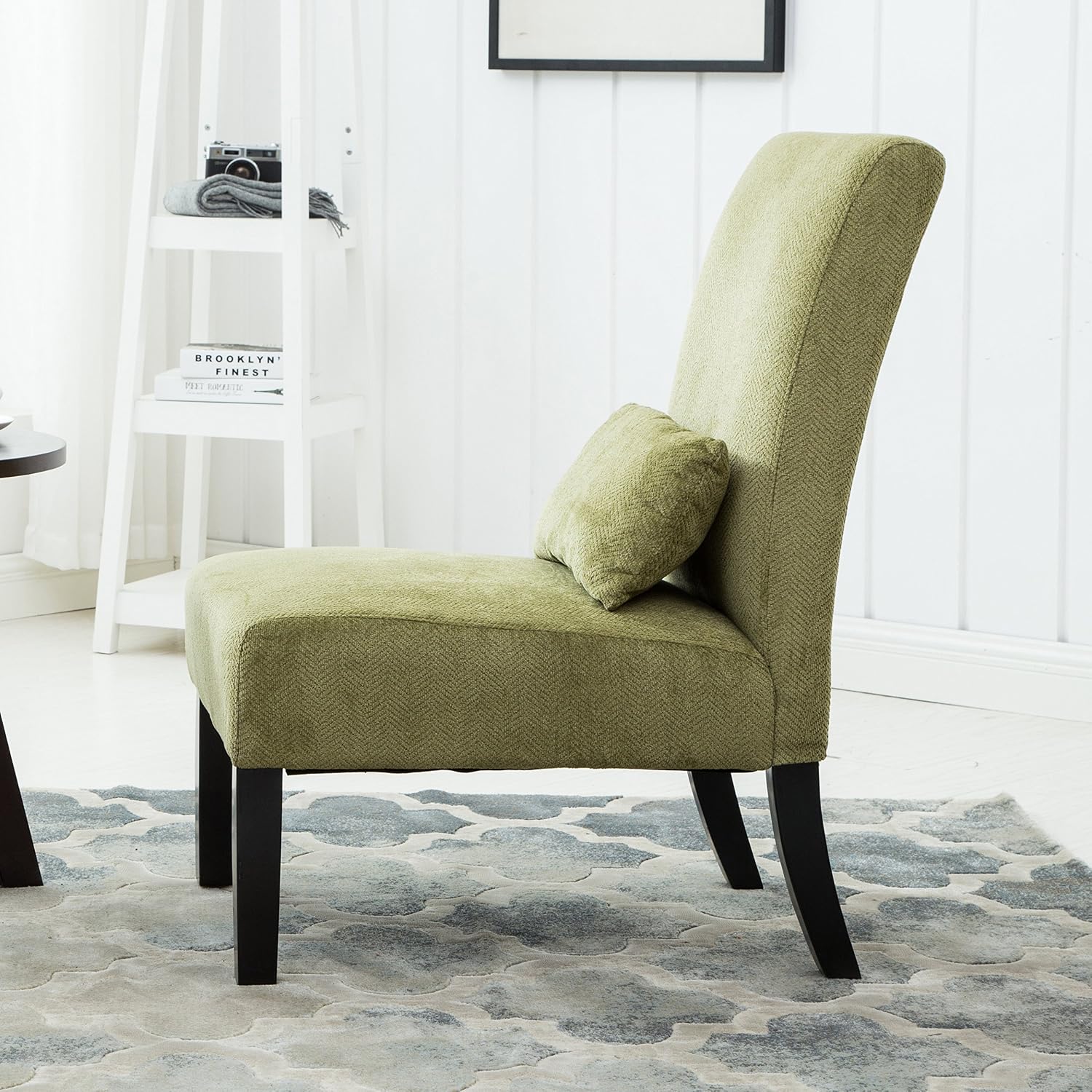 Roundhill Furniture Pisano Teal Blue Fabric Armless Contemporary Accent Chair with Kidney Pillow