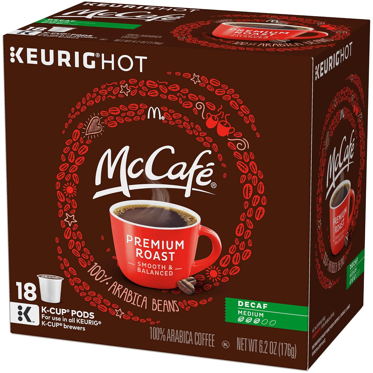 McCafe Premium Roast Decaf Coffee, Single Serve Keurig K-Cup Pods, Decaffeinated, 96 Count (4 Packs of 24)