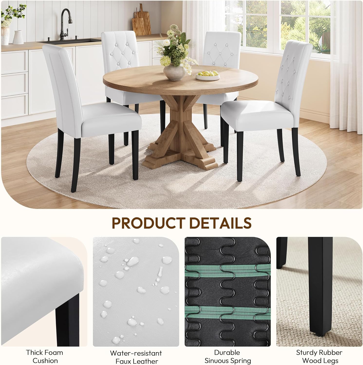 Yaheetech Dining Chairs Set of 2 Button Tufted Kitchen Chairs Brown