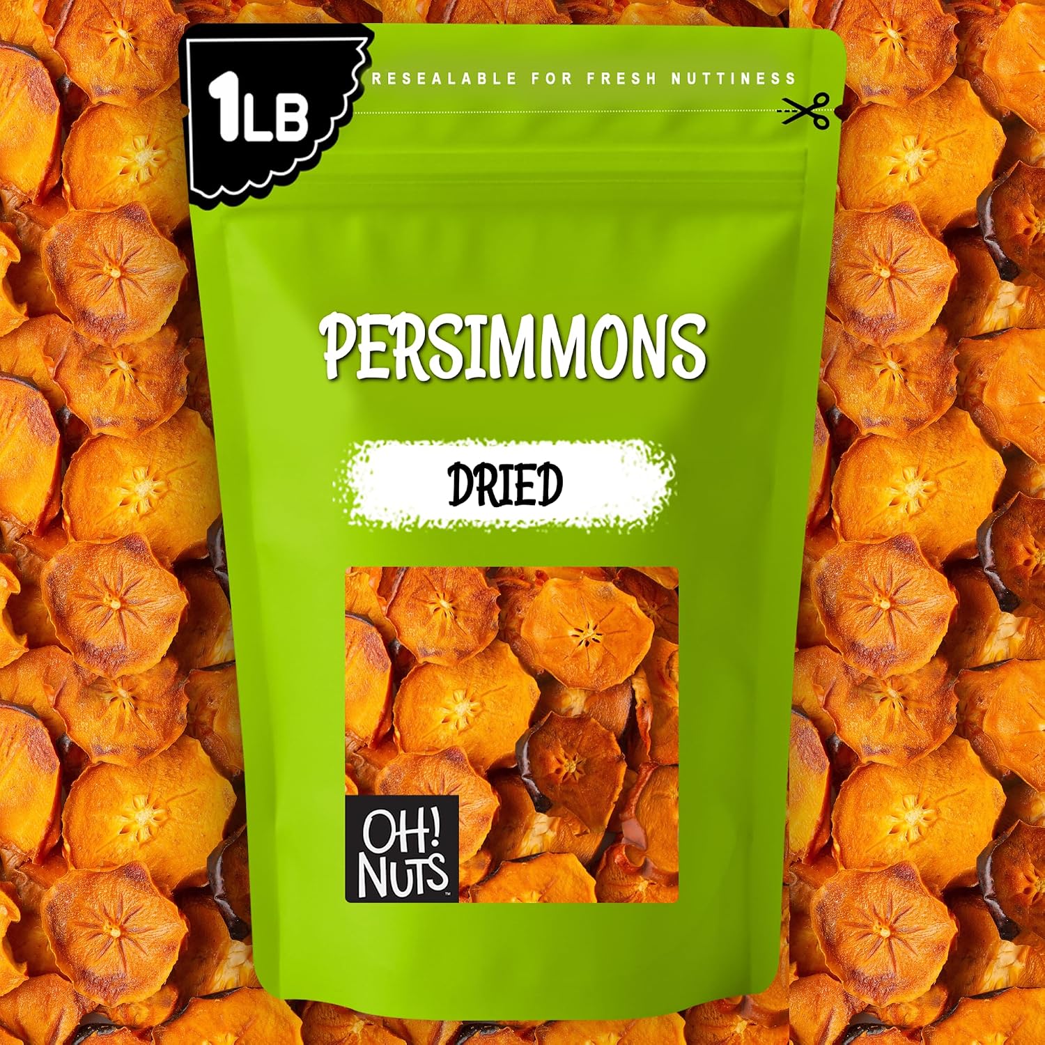 Oh! Nuts Dried Persimmon Slices No Sugar Added Dehydrated Fruit 1lb | Dried persimmons no sugar added - Dehydrated fruit slices - Persimmon fruit