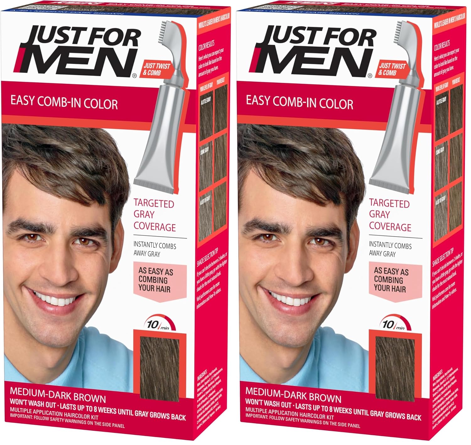 JUST FOR MEN Easy Comb-In Color, No-Mix, Light-Medium Brown A-30 (1 Pack) | Easy Comb-In Color light-medium brown no-mix formula instantly combs away gray. Targeted gray coverage. Easy application.