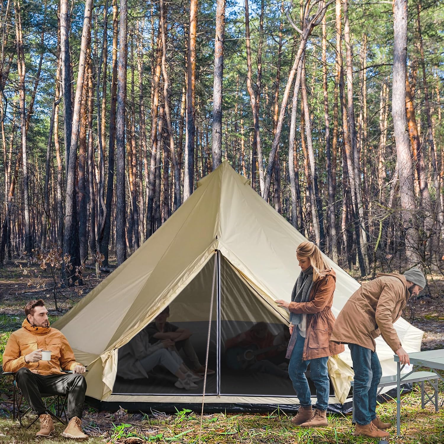 Outsunny 10-Person Yurt Tent with Spacious Interior 16' x 16' x 10' | Glamping Bell Tent, Breathable Waterproof Design, for Family Outdoor Camping