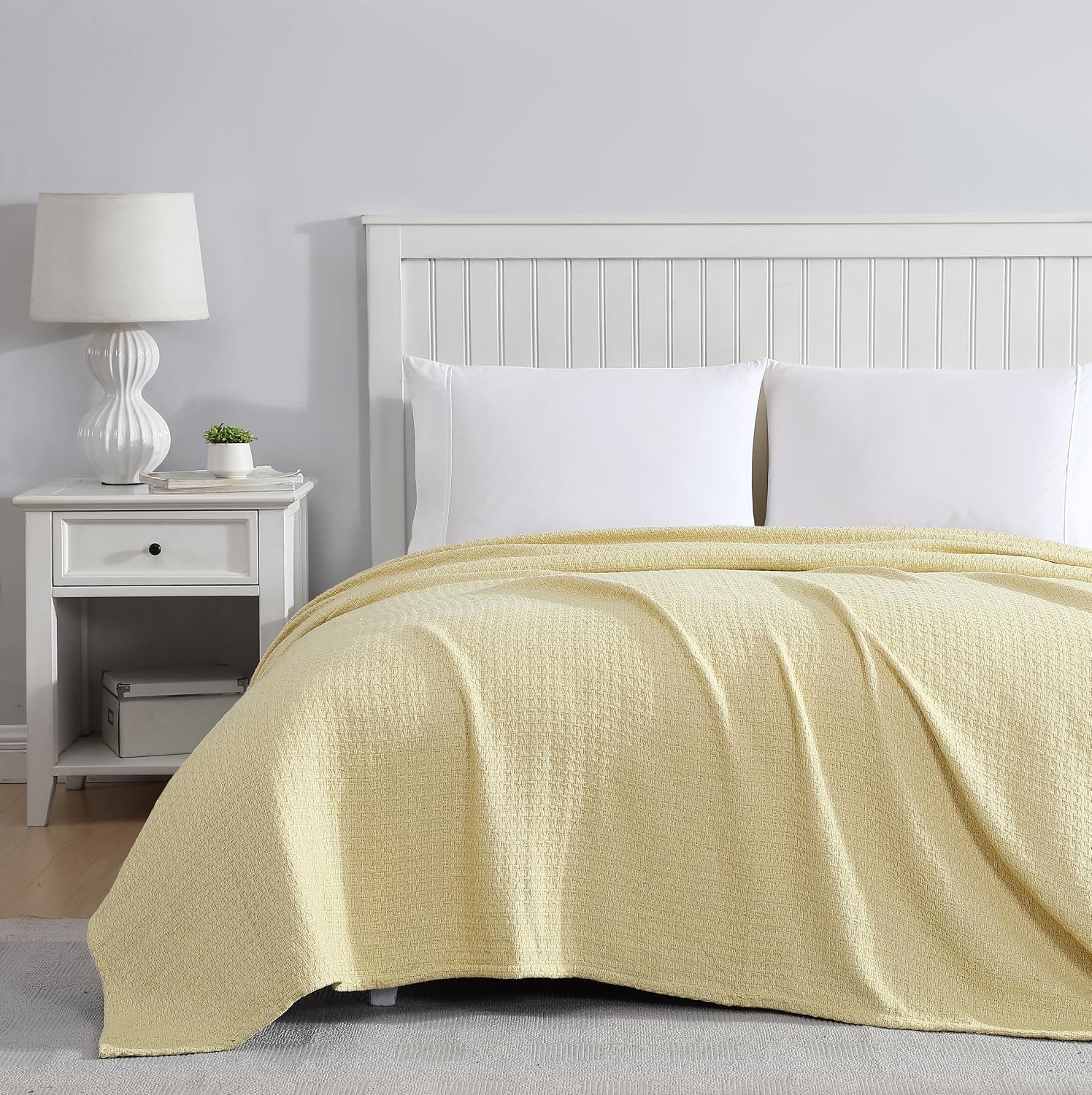 Grand Hotel Lightweight Full/Queen Blanket, 100% Cotton, Pearl Blue | All-natural yarn-dyed mercerized cotton is exceptionally durable, breathable and soft