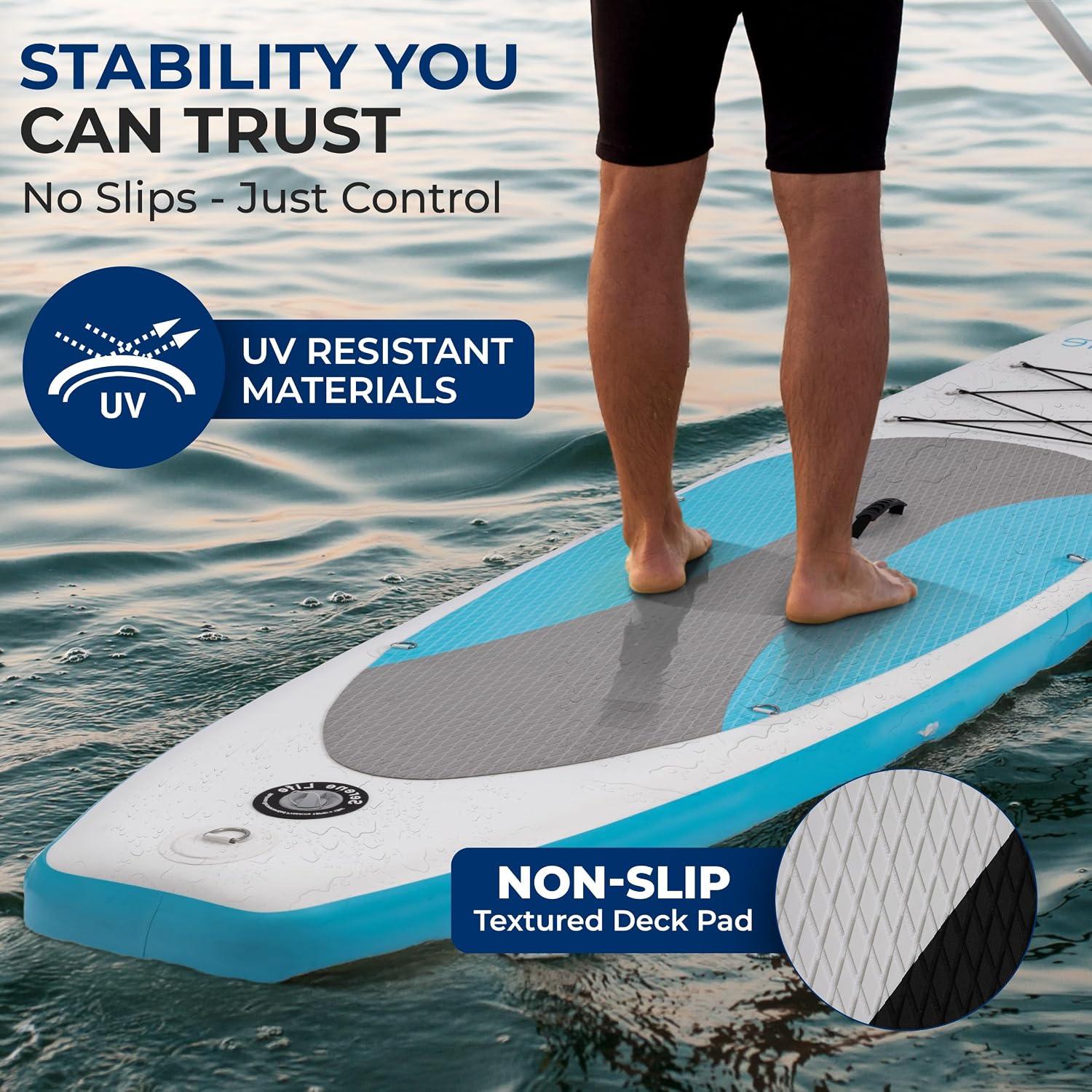 SereneLife 10’ Inflatable Stand Up Paddle Board with Premium SUP Accessories - Wide Stable Design with Non-Slip EVA Deck Pad, for Youth and Adults, 350 lbs. Capacity